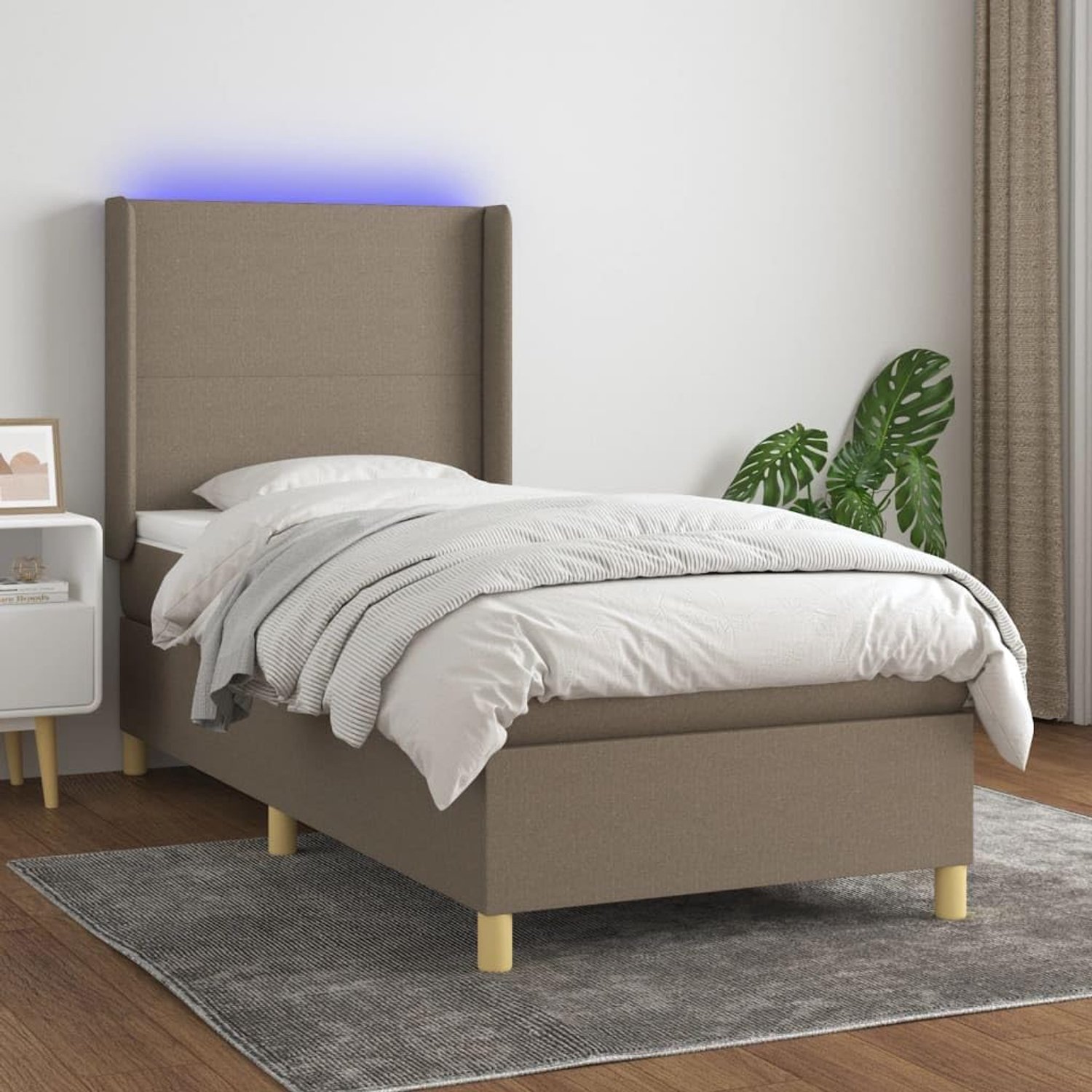 Familiebed, palletbed, boxspringbed met matras en LED, taupe, 80x200 cm, stof