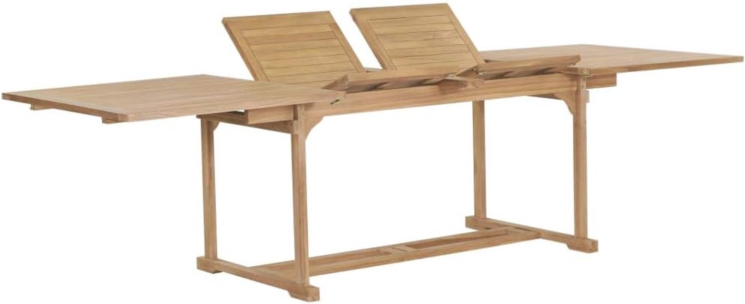 Tuintafel, eettafel, eetkamertafel, uittrektafel, balkontafel, tuinmeubelen, houten tafel voor tuin, terras, balkon, met paraplugat, (180-280) x 100 x 75 cm, massief teak