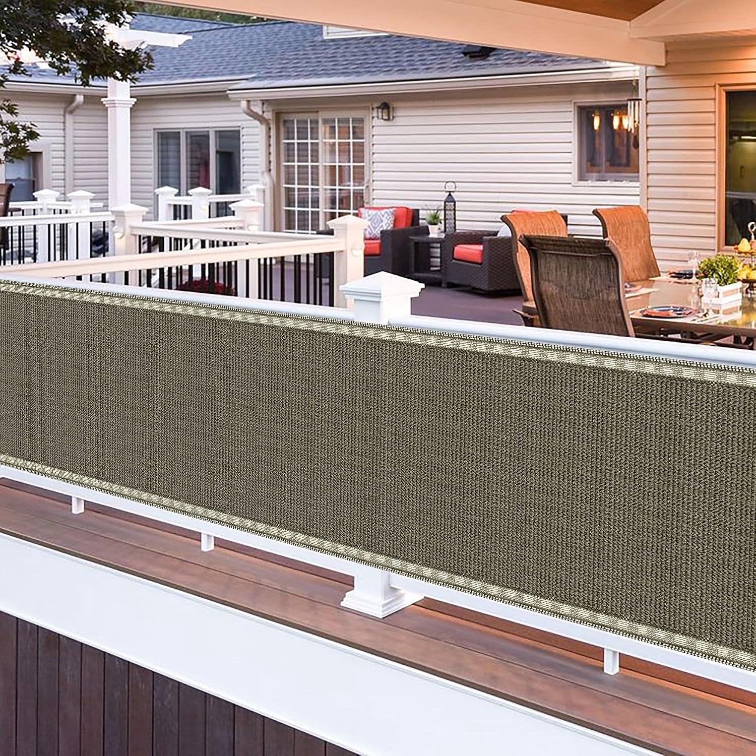 Windscherm, omheining en balkon, HDPE-stof, balkondecoratie, tuinbescherming, uv-bescherming (bruin-zwart, 1,5 x 15 m)