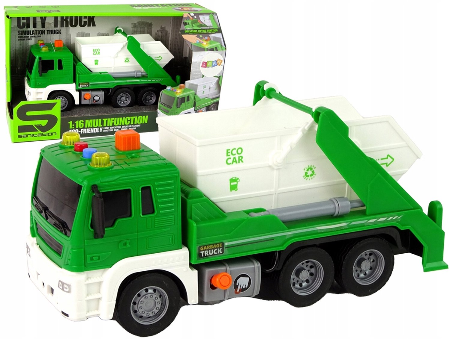 Groene Vuilniswagen met Frictie Aandrijving - Educatief Speelgoed