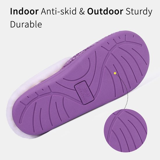 Homaxy - Dames slippers – Warme slippers – Comfortabele katoenen slippers – Pluche Slippers met Traagschuim en Zachte Voering - Lichtgewicht Antislip Pantoffels met Gesloten Teen - Paars - 40-41 - Geschikt voor voetlengte van - 24,8 cm