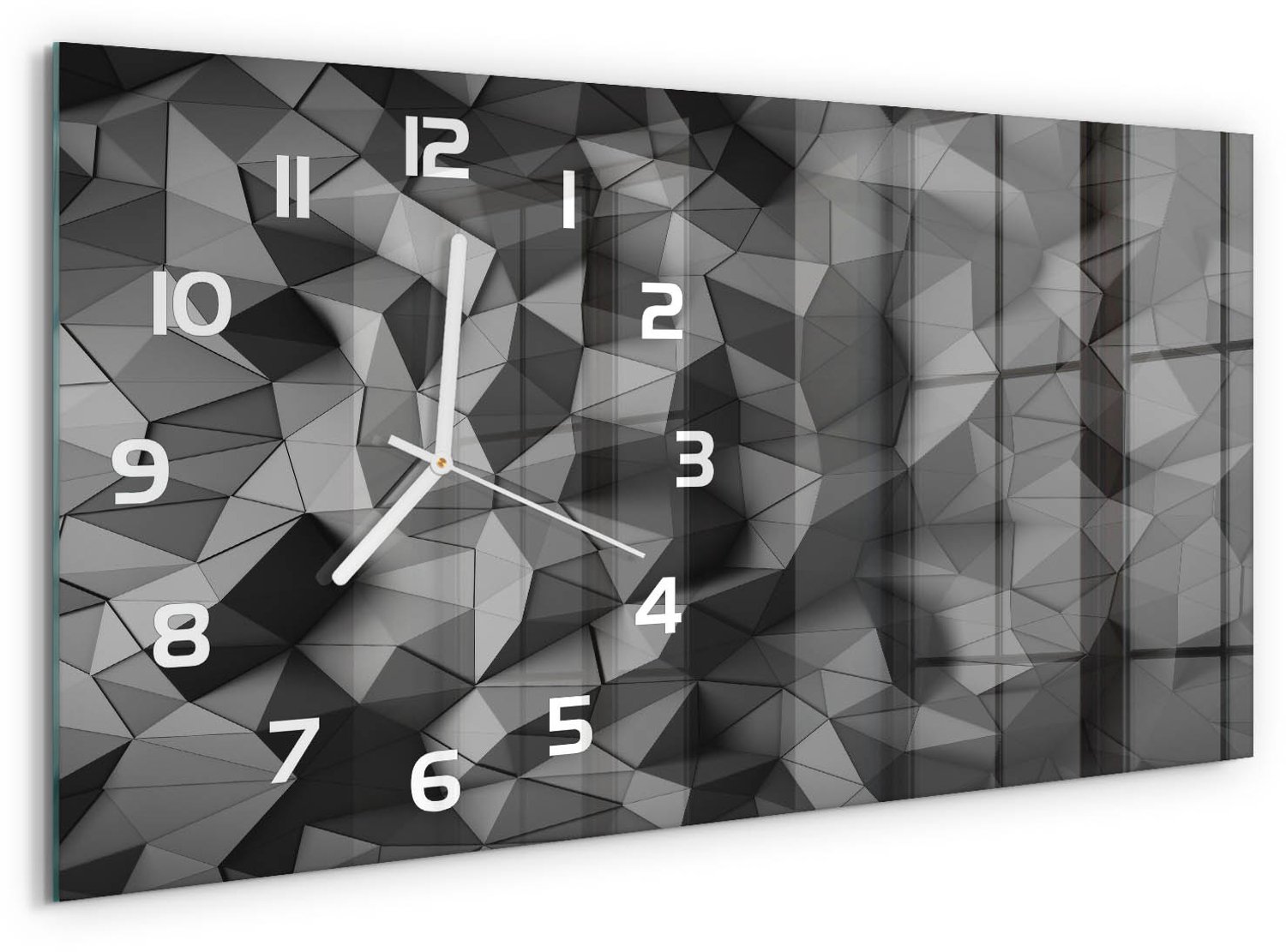 TULUP Wandklok - Abstracte 3D-achtergrond Glazen Wandklok Design - 60x30 cm - Grijs Klok Glas Met Opdruk - Witte handen - Rechthoekige Klok - Wandklok Glas Met Motief - Decoratieve Glazen Klok