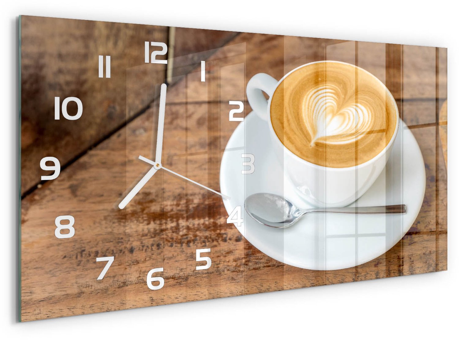 TULUP Wandklok - Koffie in een kopje Klok Glas Met Opdruk - 60x30 cm - Bruin Moderne Wandklok Glas - Witte handen - Rechthoekige Klok - Decoratieve Glazen Klok - Glazen Wandklok Design
