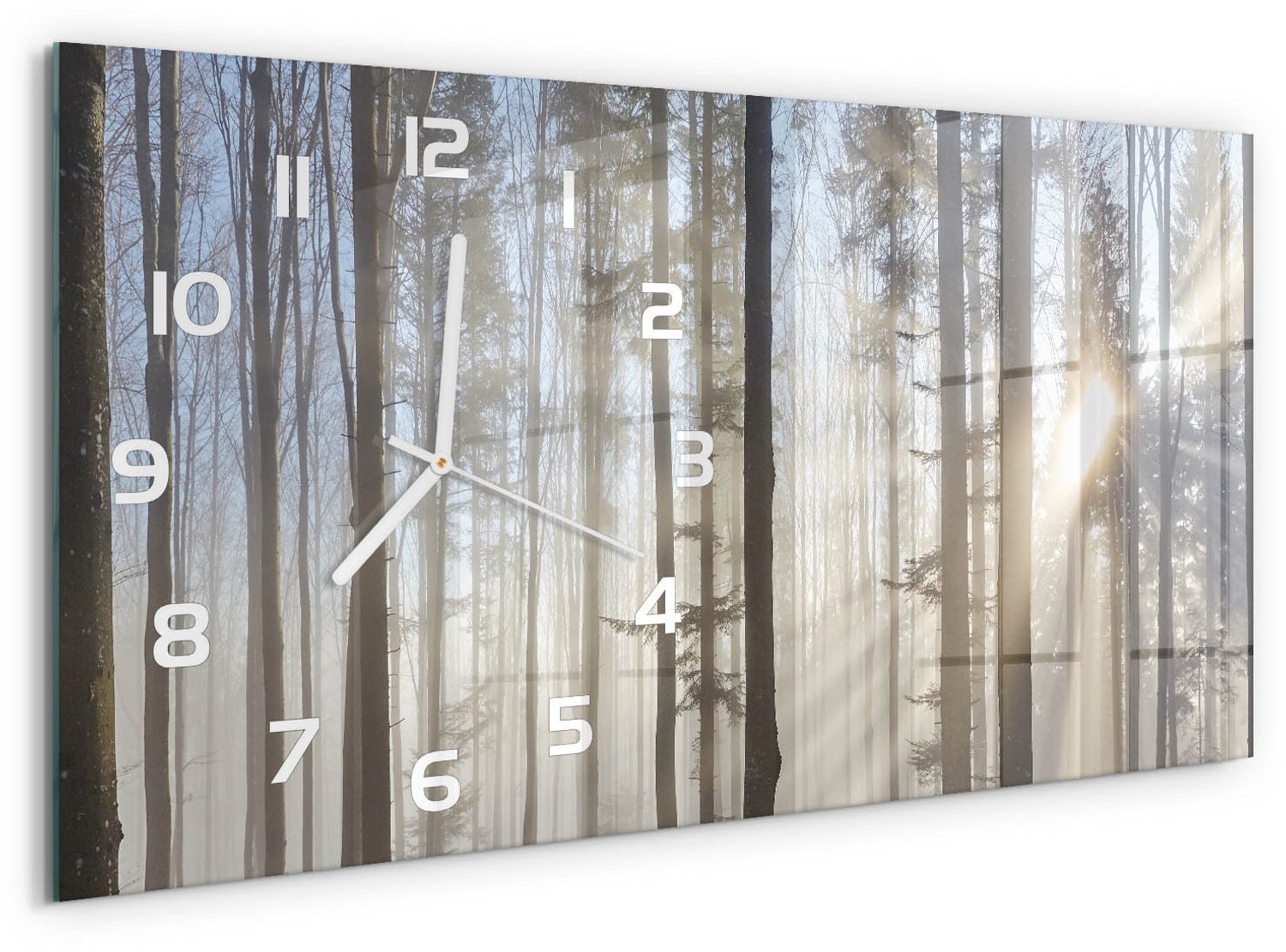 TULUP Wandklok - Mist in het bos Wandklok Glas Decoratie - 60x30 cm - Bruin Gekleurde Glazen Klok - Witte handen - Rechthoekige Klok - Klok Glas Met Opdruk - Moderne Wandklok Glas