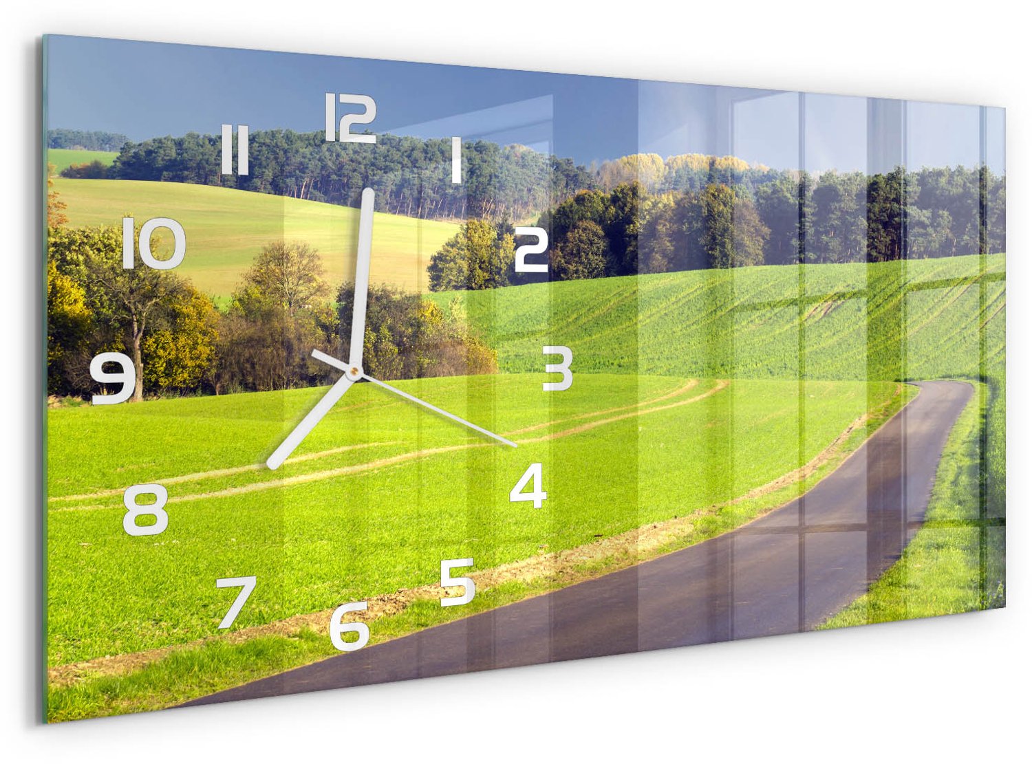 TULUP Wandklok - Onverharde weg Glazen Klok Met Print - 60x30 cm - Groente Wandklok Glas Met Motief - Witte handen - Rechthoekige Klok - Wandklok Glas Decoratie - Gekleurde Glazen Klok