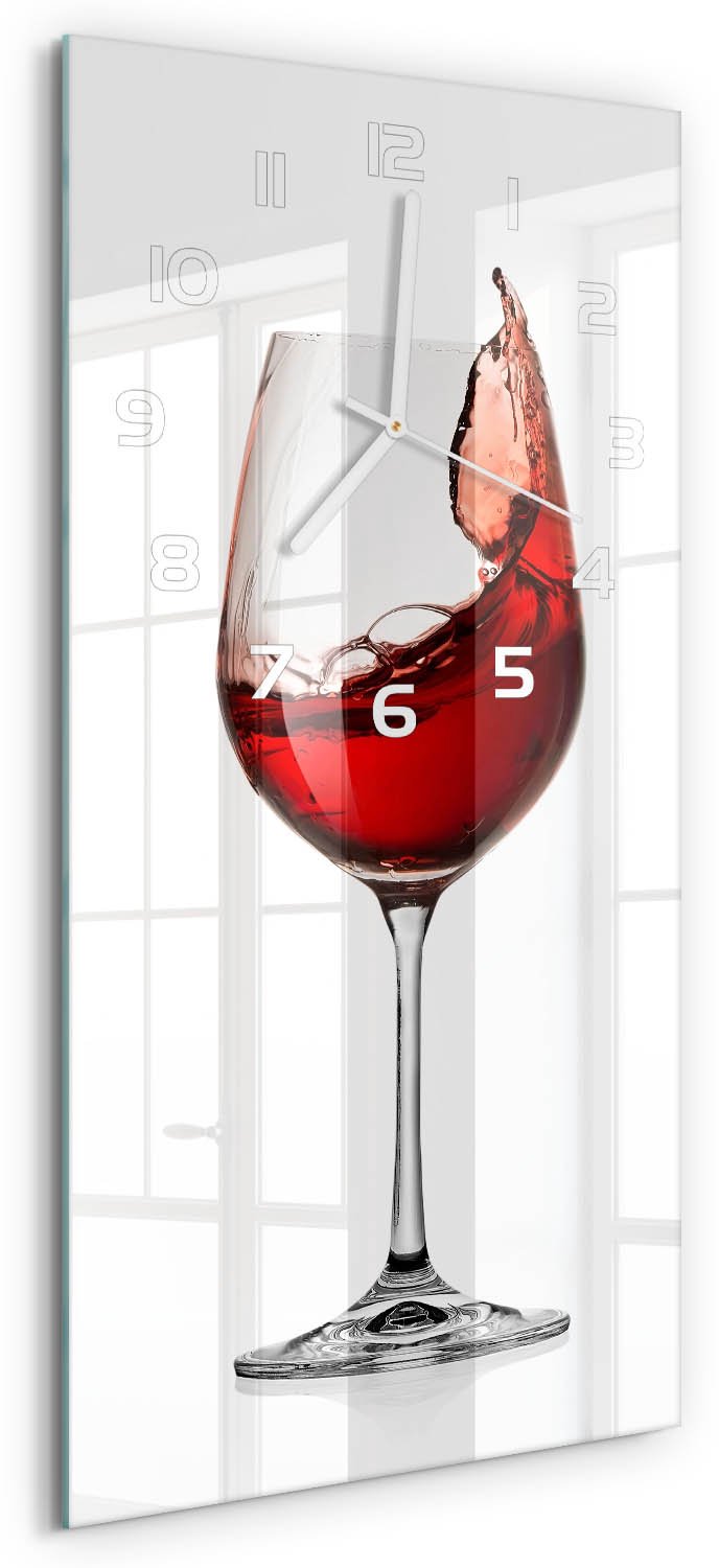 Tulup Wandklok - Rode wijn Glazen Klok Met Print - 30x60 cm - Rood Wandklok Glas Met Motief - Witte handen - Rechthoekige Klok - Wandklok Glas Decoratie - Gekleurde Glazen Klok