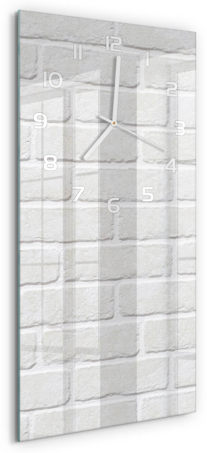 Tulup Wandklok - Bakstenen muur Wandklok Glas Met Motief - 30x60 cm - Wit Decoratieve Glazen Klok - Witte handen - Rechthoekige Klok - Gekleurde Glazen Klok - Glazen Klok Met Print
