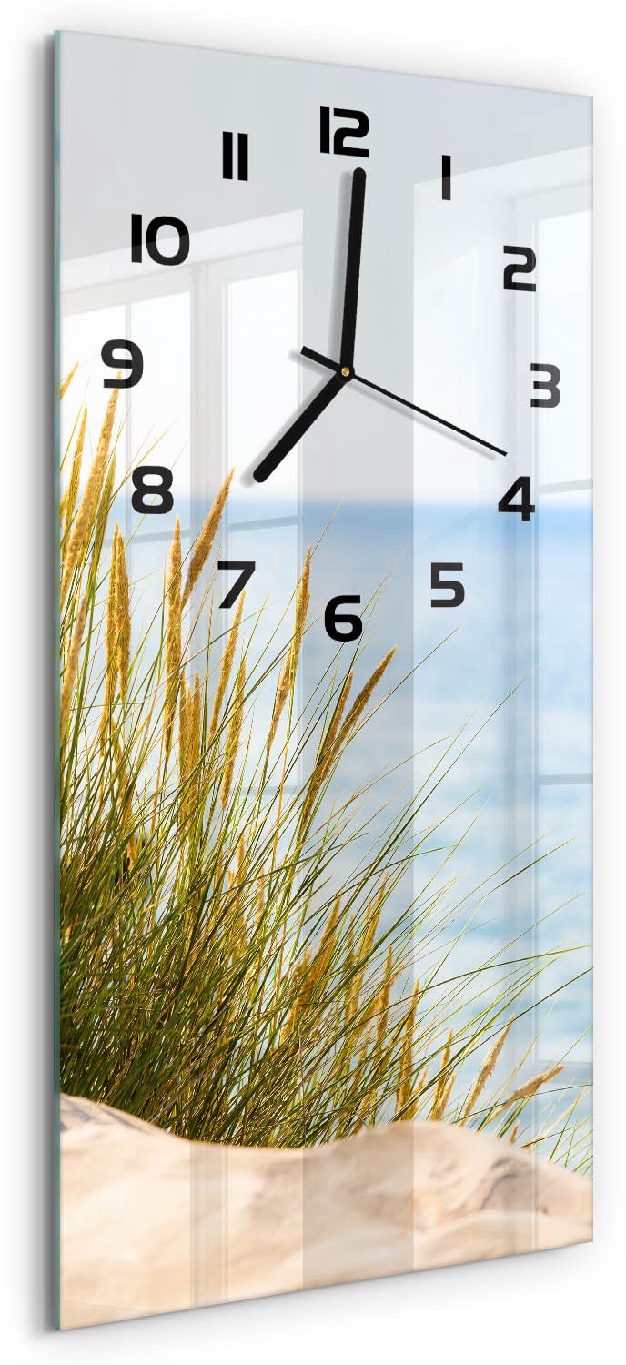 Tulup Wandklok - Kustduinen Wandklok Glas Decoratie - 30x60 cm - Groente Gekleurde Glazen Klok - Zwarte handen - Rechthoekige Klok - Klok Glas Met Opdruk - Moderne Wandklok Glas