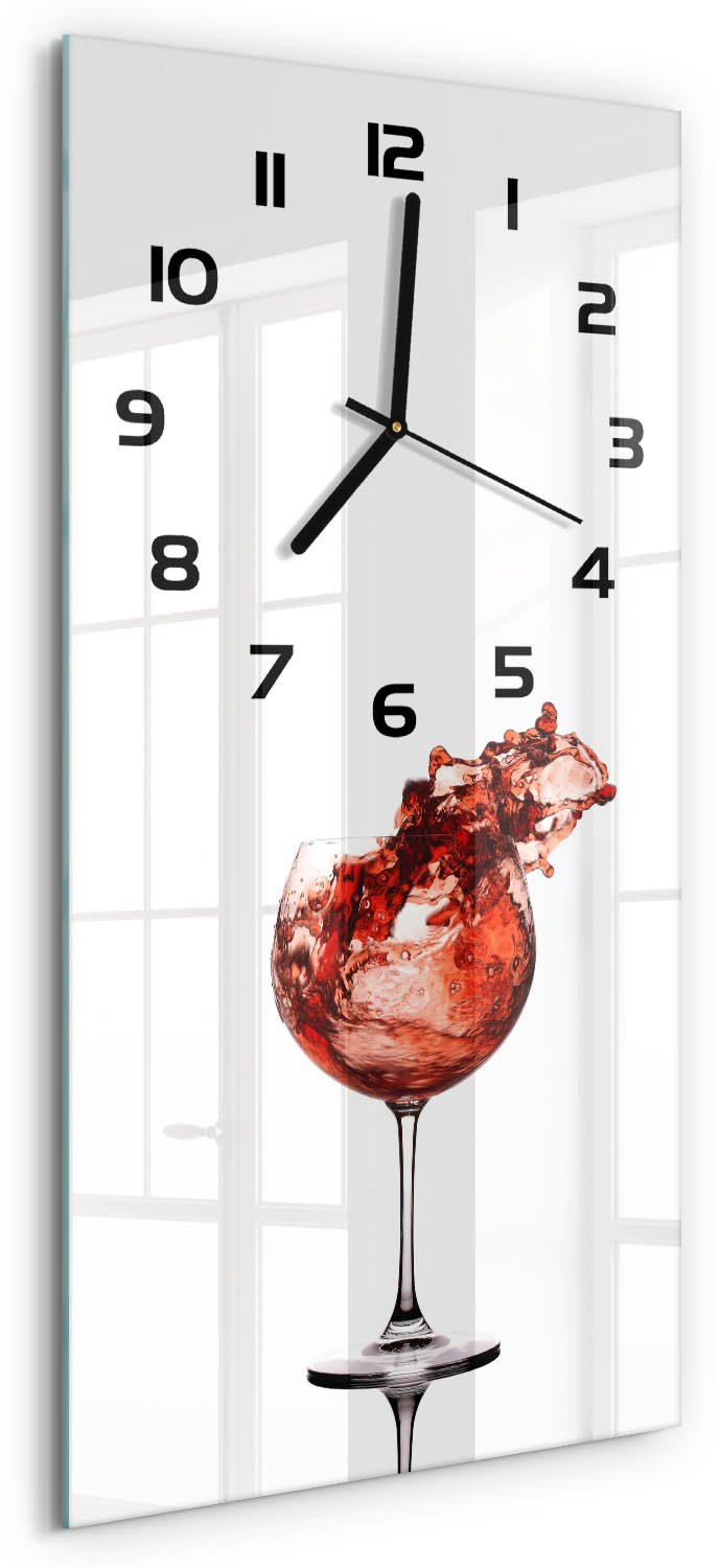 Tulup Wandklok - Een glas wijn Decoratieve Glazen Klok - 30x60 cm - Rood Glazen Wandklok Design - Zwarte handen - Rechthoekige Klok - Glazen Klok Met Print - Wandklok Glas Met Motief