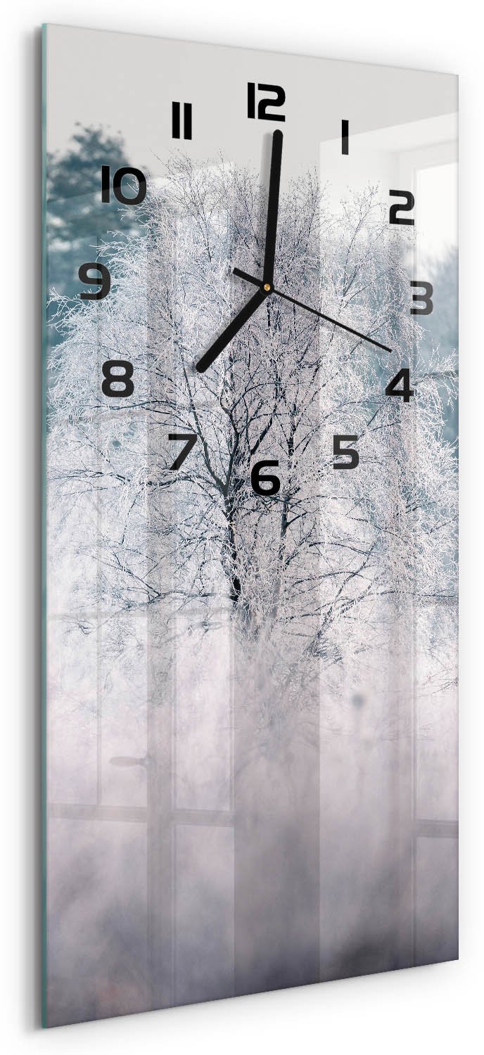 Tulup Wandklok - Winterbomen Moderne Wandklok Glas - 30x60 cm - Grijs Wandklok Glas Decoratie - Zwarte handen - Rechthoekige Klok - Glazen Wandklok Design - Klok Glas Met Opdruk