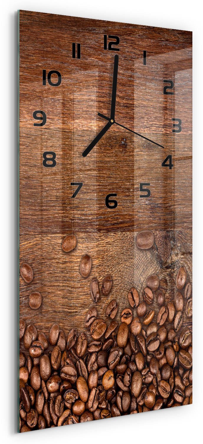 Tulup Wandklok - Koffiebonen Moderne Wandklok Glas - 30x60 cm - Bruin Wandklok Glas Decoratie - Zwarte handen - Rechthoekige Klok - Glazen Wandklok Design - Klok Glas Met Opdruk