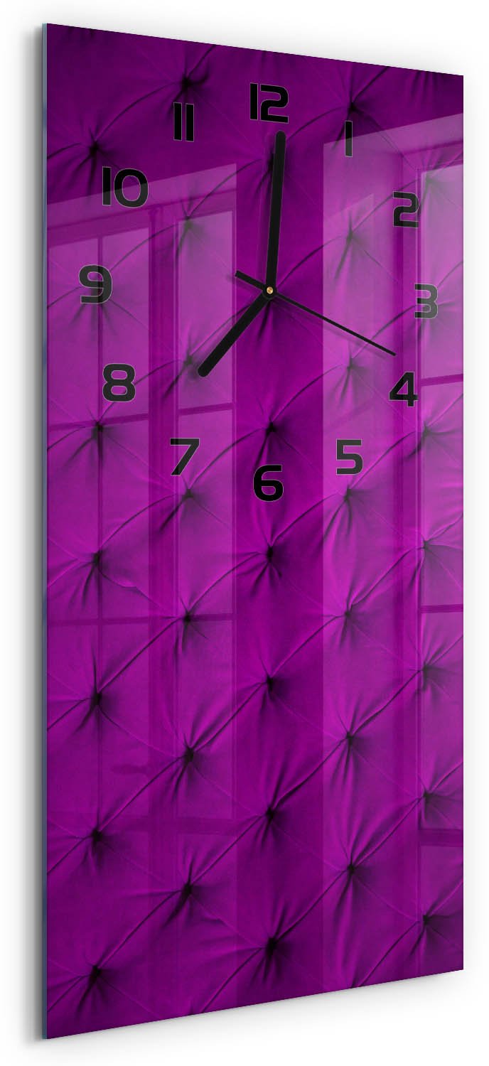 Tulup Wandklok - Fluwelen muur Klok Glas Met Opdruk - 30x60 cm - Roze Moderne Wandklok Glas - Zwarte handen - Rechthoekige Klok - Decoratieve Glazen Klok - Glazen Wandklok Design