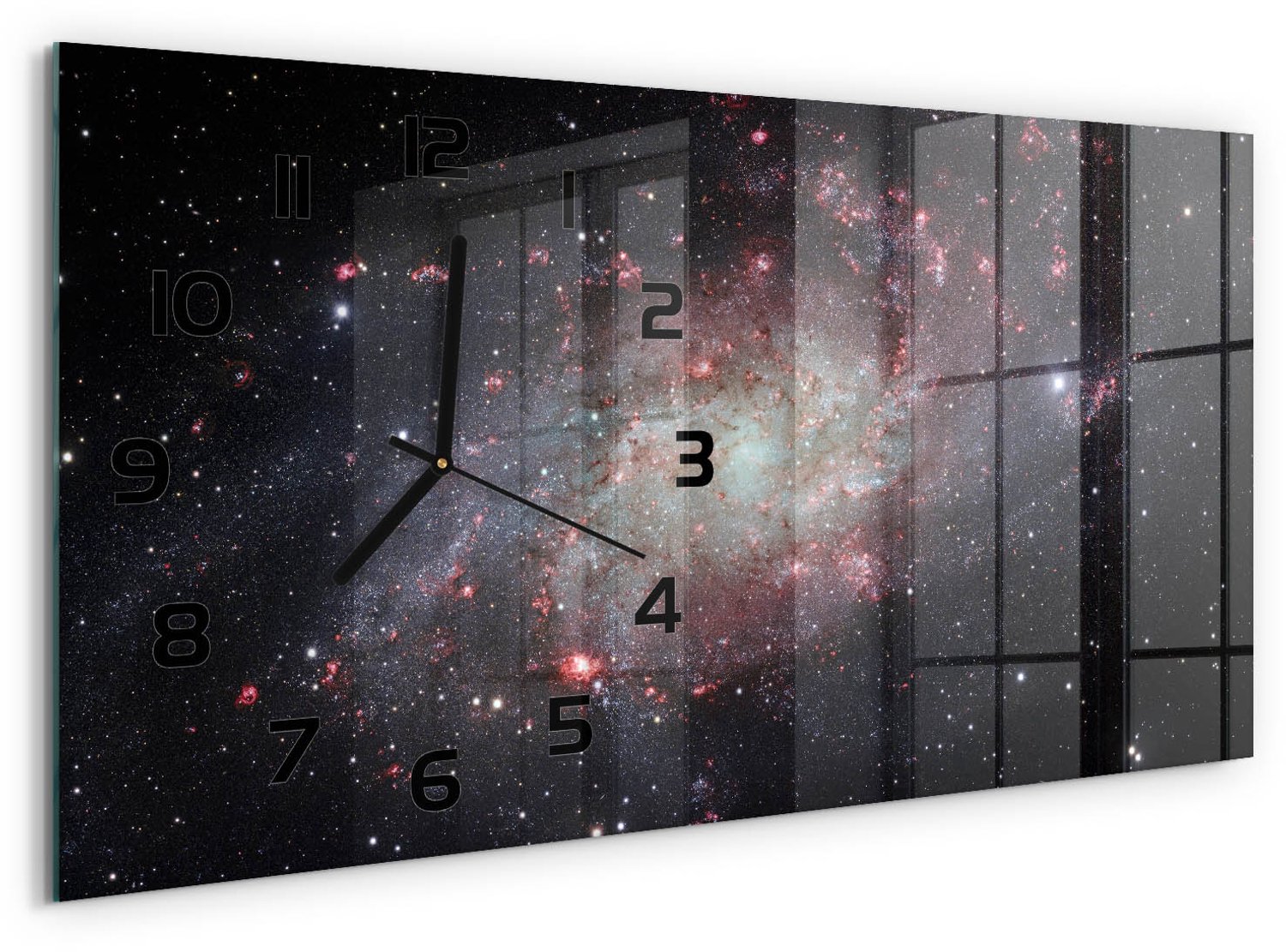 TULUP Wandklok - Mist Wandklok Glas Decoratie - 60x30 cm - Zwart Gekleurde Glazen Klok - Zwarte handen - Rechthoekige Klok - Klok Glas Met Opdruk - Moderne Wandklok Glas