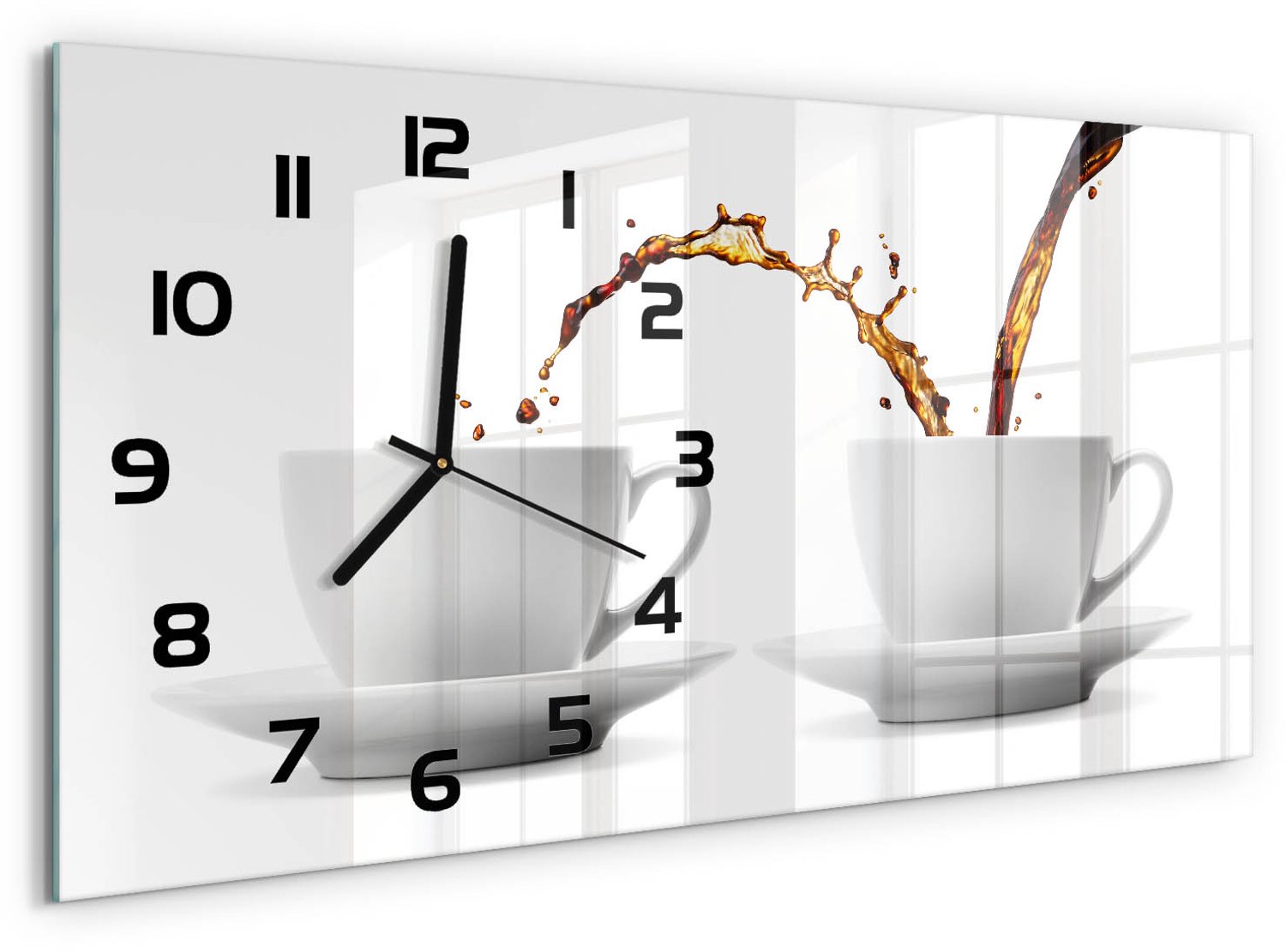 TULUP Wandklok - Lekkende koffie Glazen Klok Met Print - 60x30 cm - Bruin Wandklok Glas Met Motief - Zwarte handen - Rechthoekige Klok - Wandklok Glas Decoratie - Gekleurde Glazen Klok