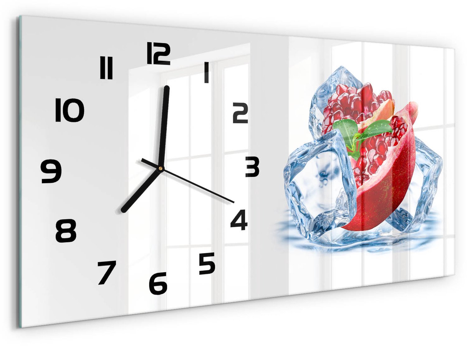 TULUP Wandklok - IJsgranaat Wandklok Glas Decoratie - 60x30 cm - Rood Gekleurde Glazen Klok - Zwarte handen - Rechthoekige Klok - Klok Glas Met Opdruk - Moderne Wandklok Glas