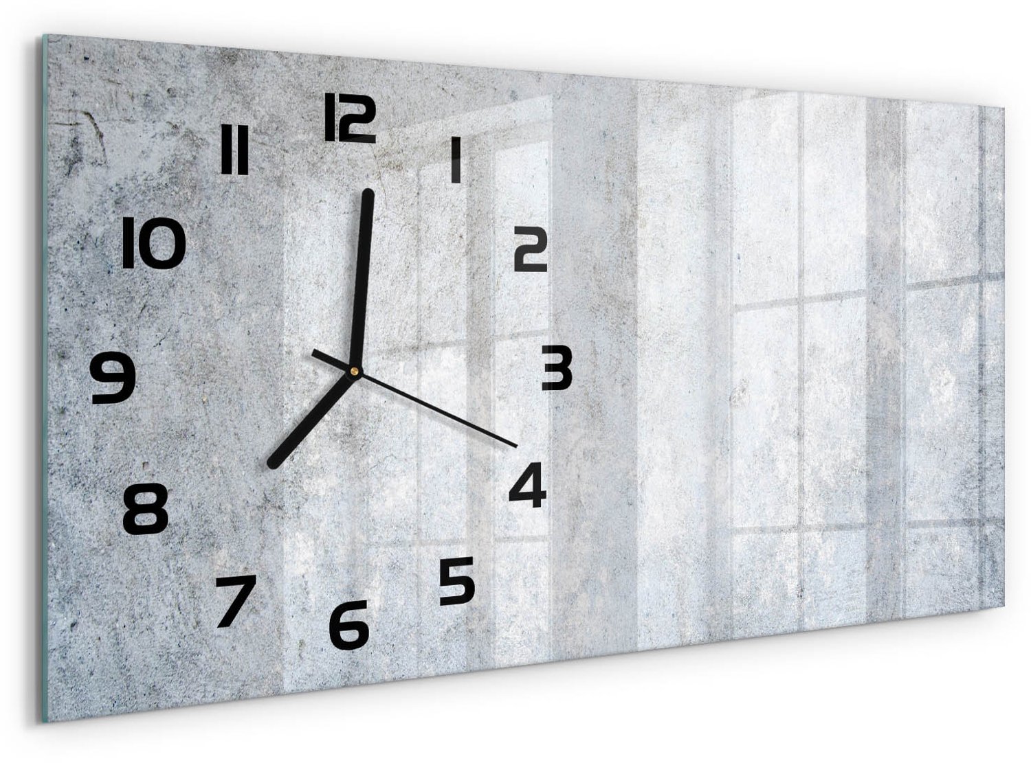 TULUP Wandklok - Specifieke achtergrond Glazen Wandklok Design - 60x30 cm - Grijs Klok Glas Met Opdruk - Zwarte handen - Rechthoekige Klok - Wandklok Glas Met Motief - Decoratieve Glazen Klok