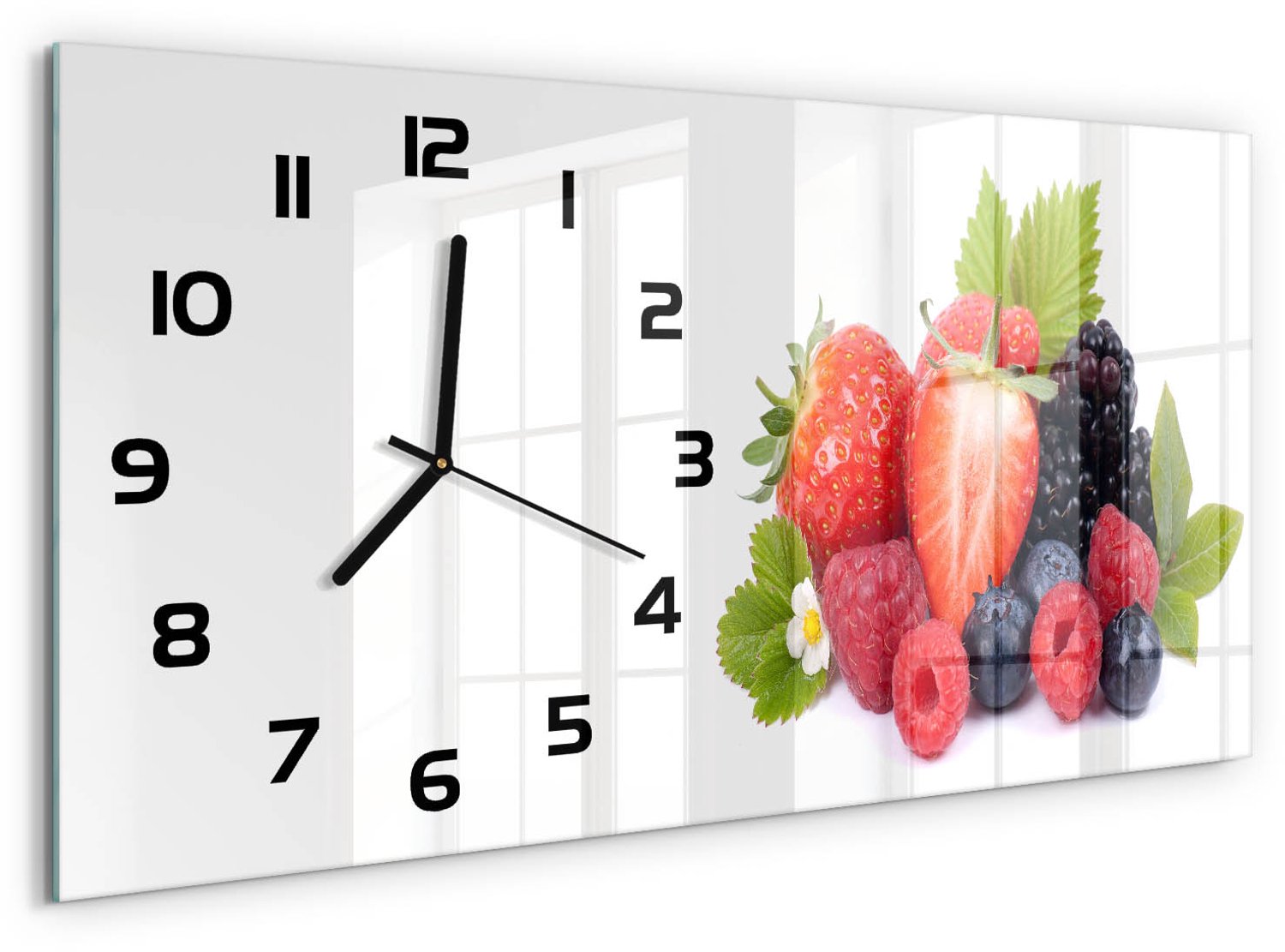 TULUP Wandklok - Bosvruchten Klok Glas Met Opdruk - 60x30 cm - Veelkleurig Moderne Wandklok Glas - Zwarte handen - Rechthoekige Klok - Decoratieve Glazen Klok - Glazen Wandklok Design