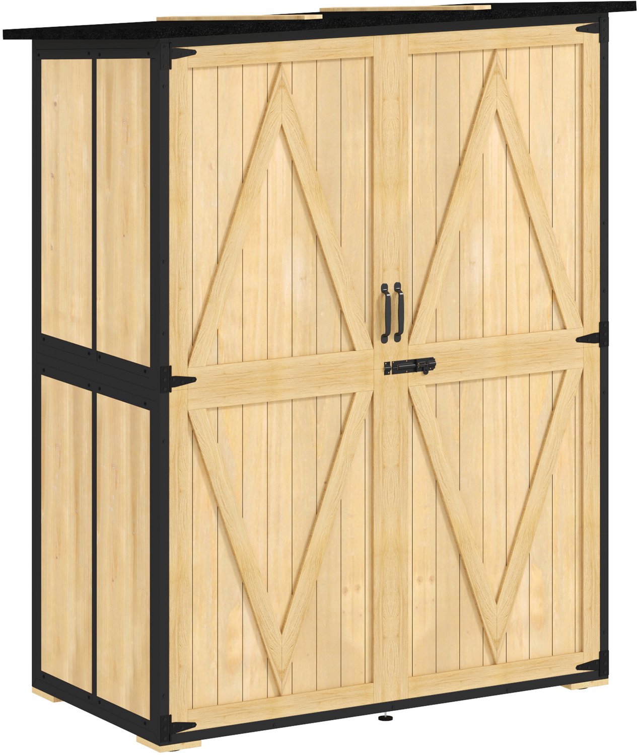 Sunona Gartenschrank - Met 2 verstelbare planken en afsluitbare deuren - Massief hout en staal - Met asfalt-pultdak - 140 x 74 x 167/173 cm - Natuurlijk hout