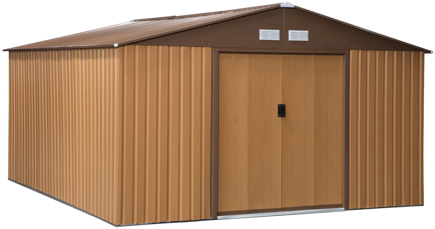 Sunona Tuinhuis - Metaal - Met 2 schuifdeuren en 4 ramen - 340 x 386 x 200 cm - Bruin