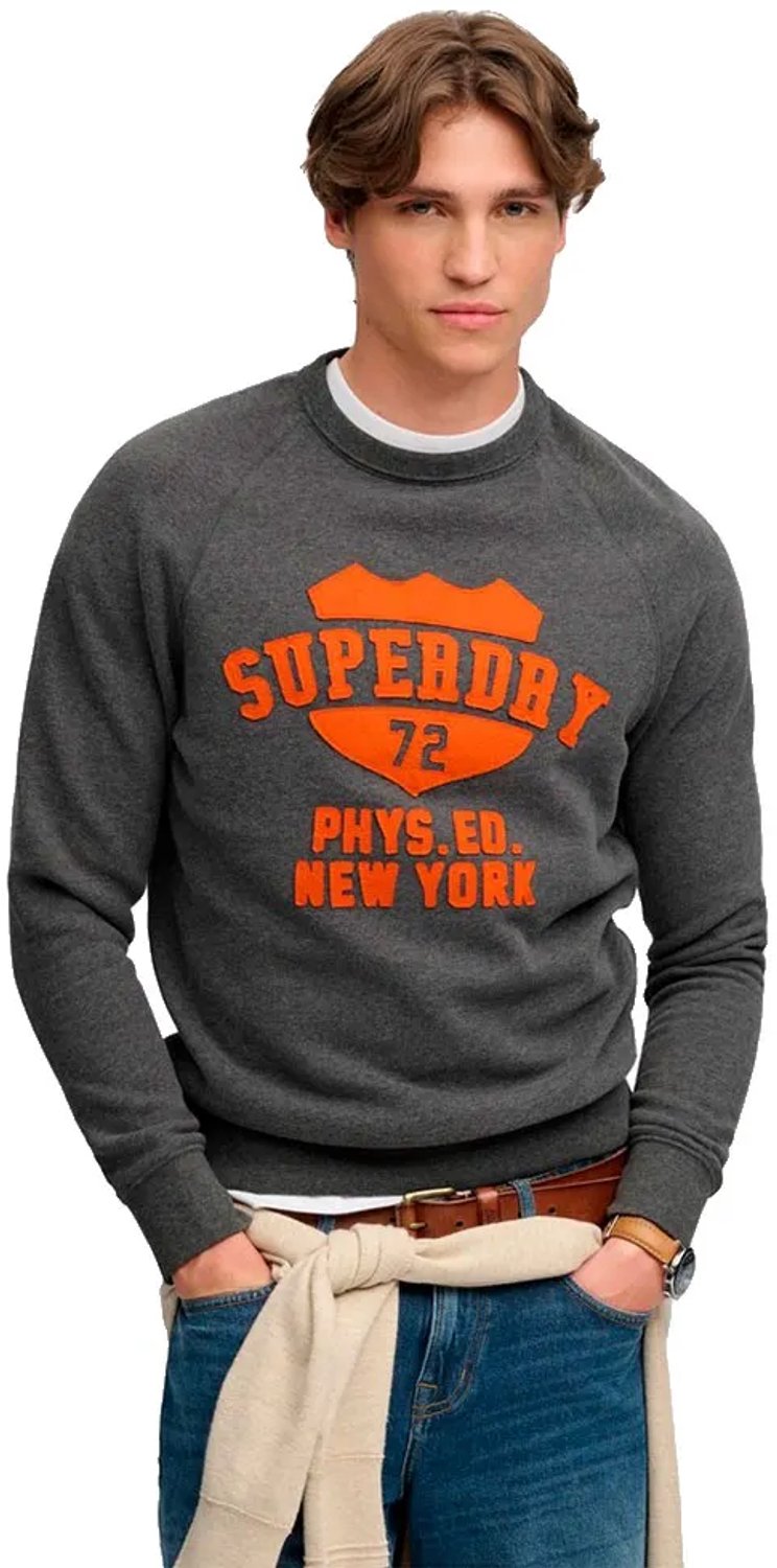 Superdry Ath Felt Applique Relaxed Crew Sweatshirt S Man Midnight Charcoal Marl