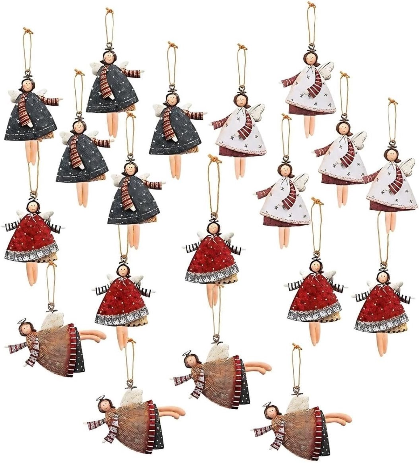 Kerstboomdecoratie hangers 20 stuks - kleine houten engeltjes - 8 cm - 4 kleuren - feestelijke versiering voor Advent, Kerst en nieuwjaarsfeesten