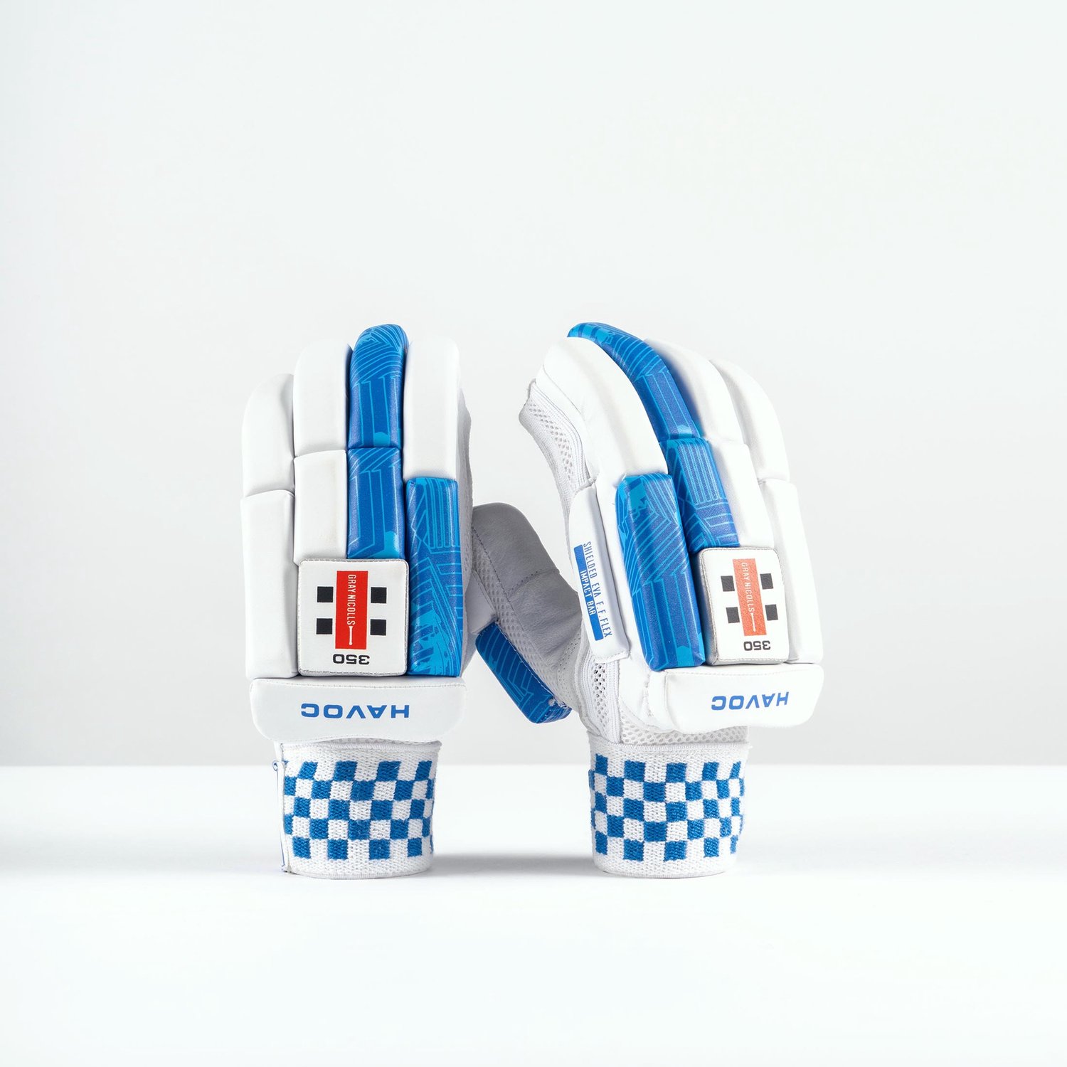 Gray-Nicolls cricket handschoen jeugd links wit blauw sport.
