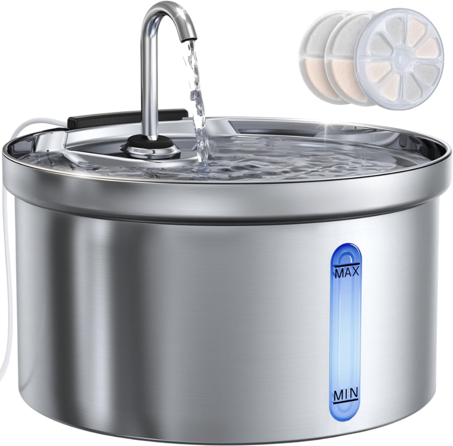 Verte - Drinkfontein Kat - Roestvrij Staal - 3,5 L - Stille Kattenwaterfontein Met Kraan - 3 Filters En USB-Oplader - Automatische Waterdispenser Voor Katten