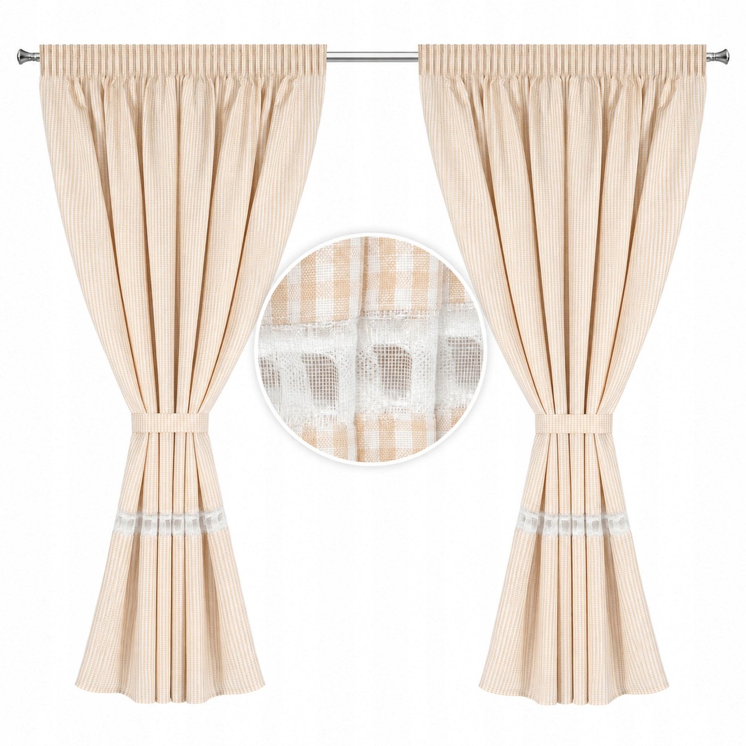 POLINA Kant-en-klaar Gordijn Wit-Beige 140x180 cm met Band