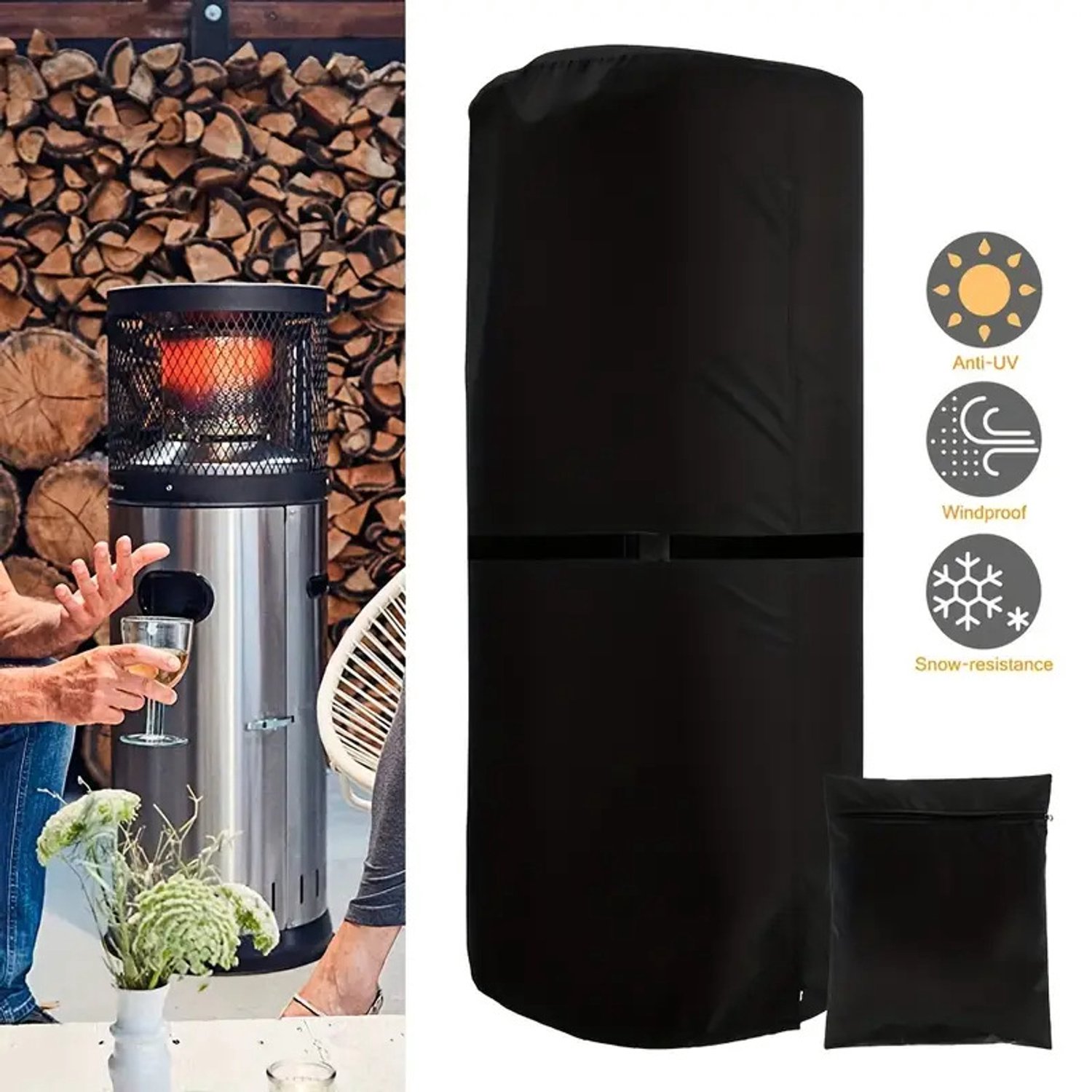 YAGXIG terrasverwarmerhoes-50*50*120cm-ronde verwarmde parasolhoes voor buiten-waterdichte Oxford-verwarmingshoes-terrasverwarmer buitenbeschermhoes-terrasverwarmerhoes-zwart