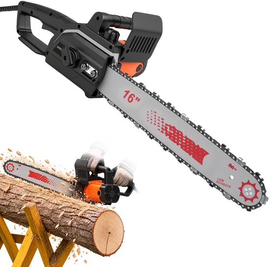 Elektrische Kettingzaag - 16 inch Kettingzaag - Snoeizaag - Takkenzaag - Handzaag - 1600W bekabelde elektrische kettingzaag - voor brandhout - zwart — afbeelding 5