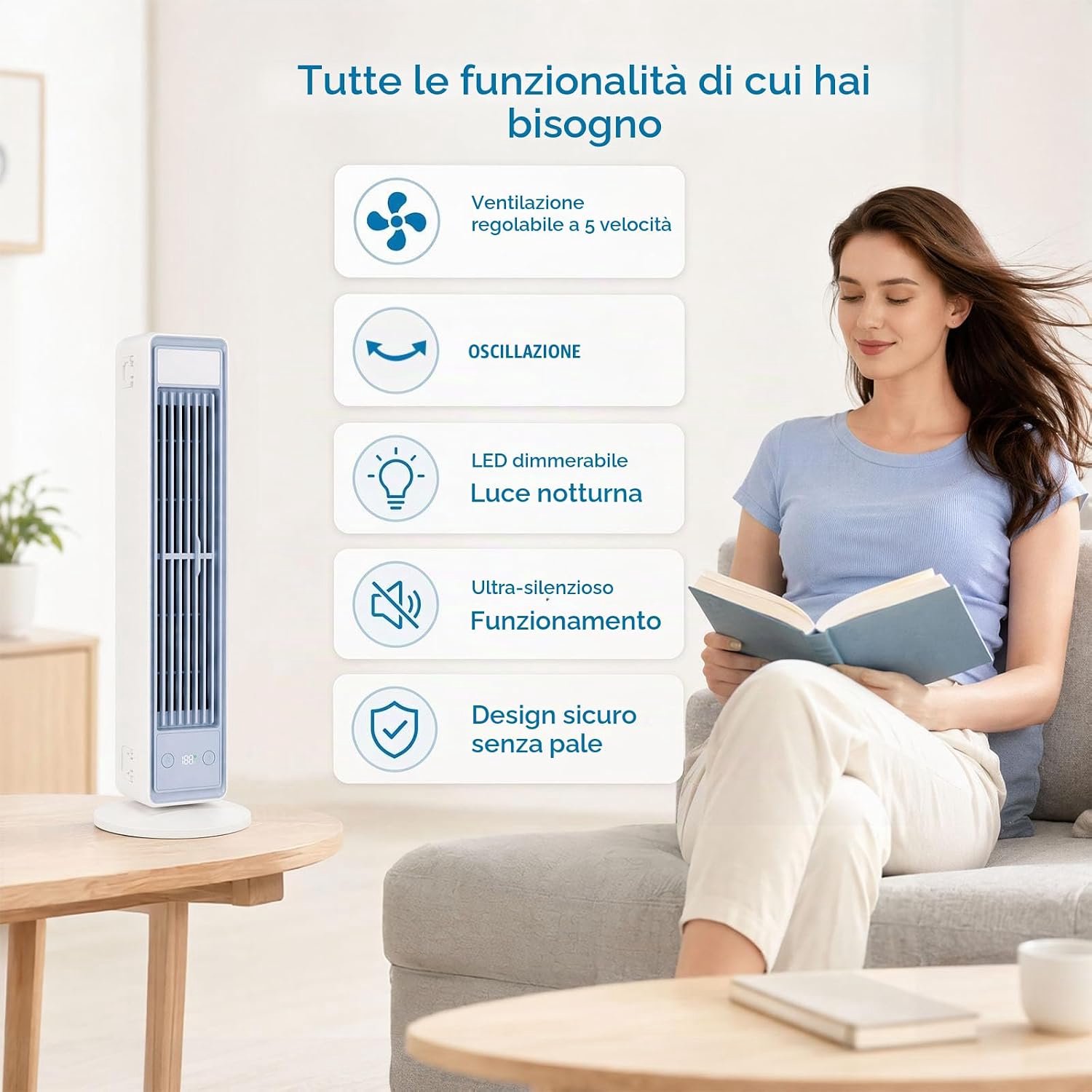 Torenventilator - Bladloze Torenventilator - Stille torenventilator - Ventilator staand - Ventilator - Draagbare - Mobiele Airco Cooler - Bladloos - Draaibaar Ventilator - Met Afstandsbediening - Luchtstroom - Mobiele Airco - Wit – foto 7