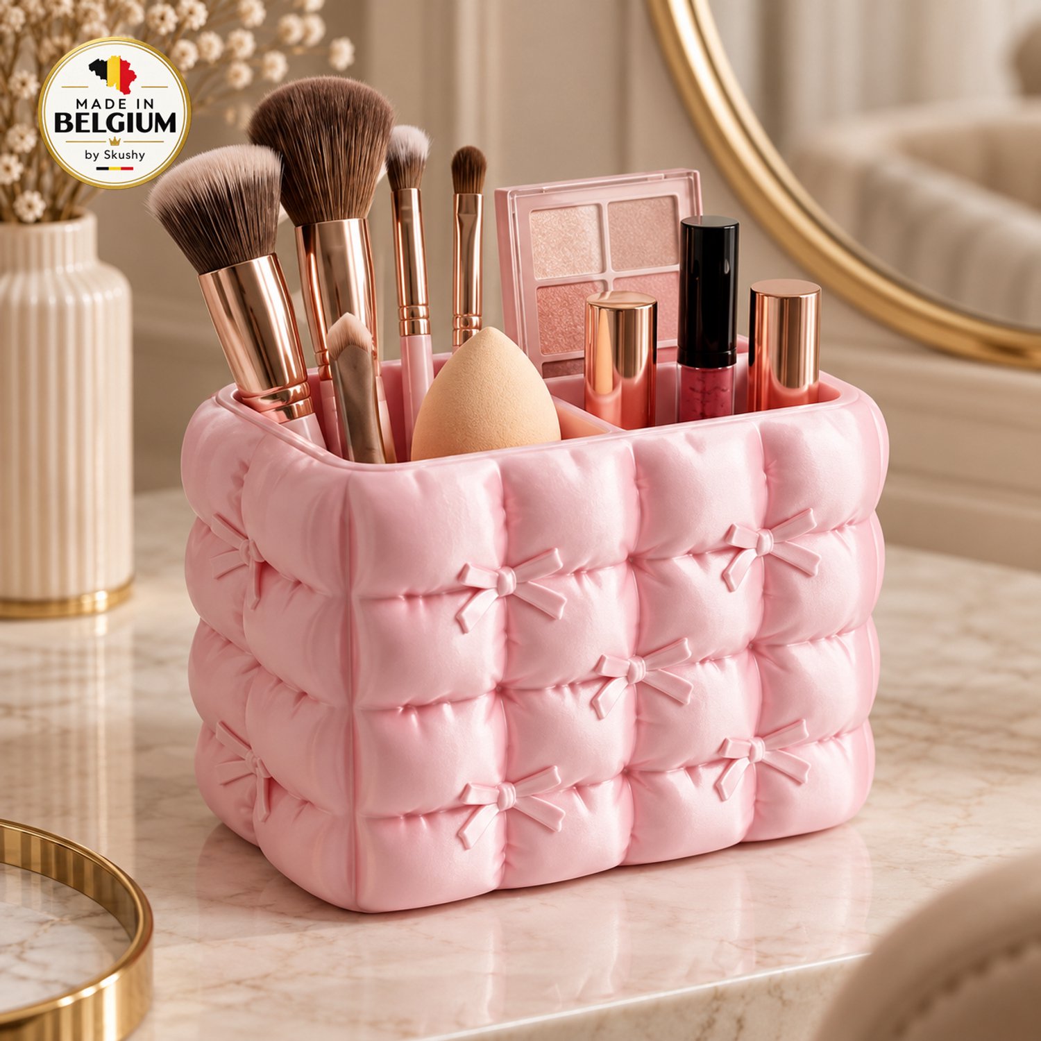 Gewatteerde Strik Make-up Organizer | Houder voor Kwasten en Beauty Accessoires