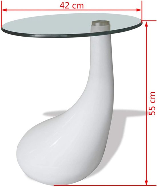 Bijzettafel met ronde glasplaat, tafelblad, bloemenkruk, nachtkastje, salontafel, woonkamer, nachtstand, hoogglans wit — afbeelding 4