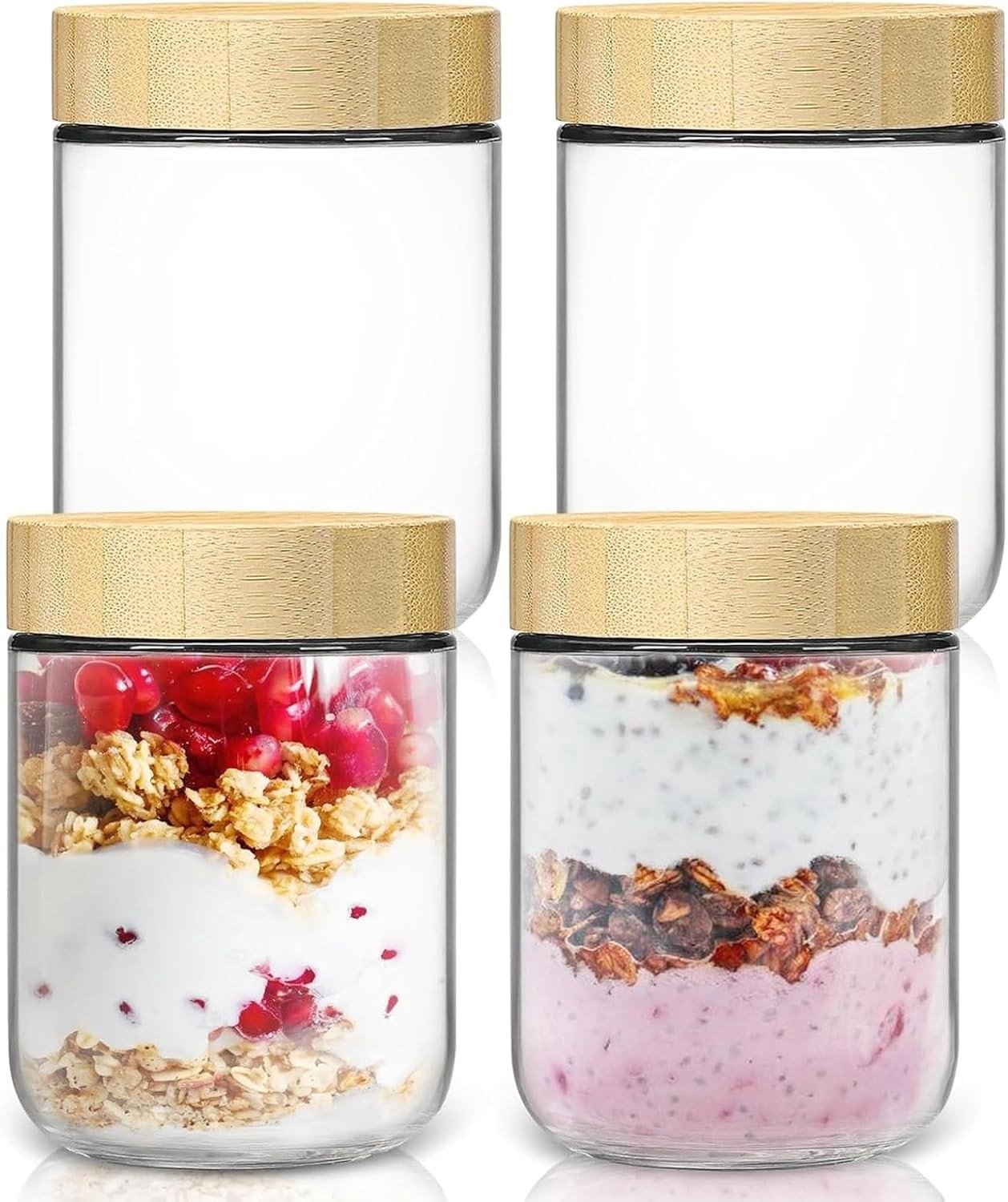 Overnight Oats Potten - Transparant - 500 ml - Voedselveilig Glas met Deksel - Voor Maaltijdpreparatie
