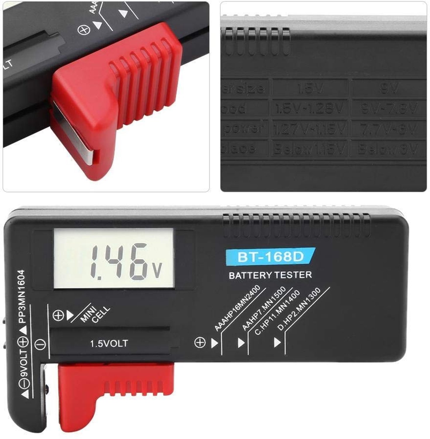 Digitale Batterijtester - Transparant - Compact Formaat - LCD-Display - Voor AAA, AA, C, D en 9V Batterijen