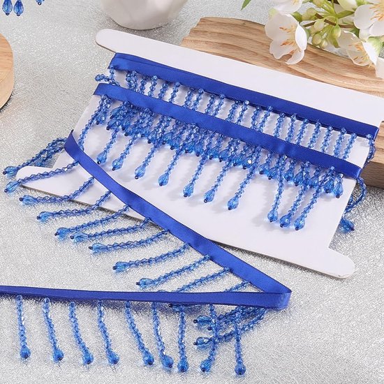 2,2 Yards Blauwe Kralen Fringe Trim 6 cm Acryl Crystal Drop Kwastje Lint Kralen Trim Kwastje Voor Vrouwen Naaien Gordijn Lamp Schaduw DIY Dans Kostuums Jurk Kleding Bruiloft Decoratie — afbeelding 5