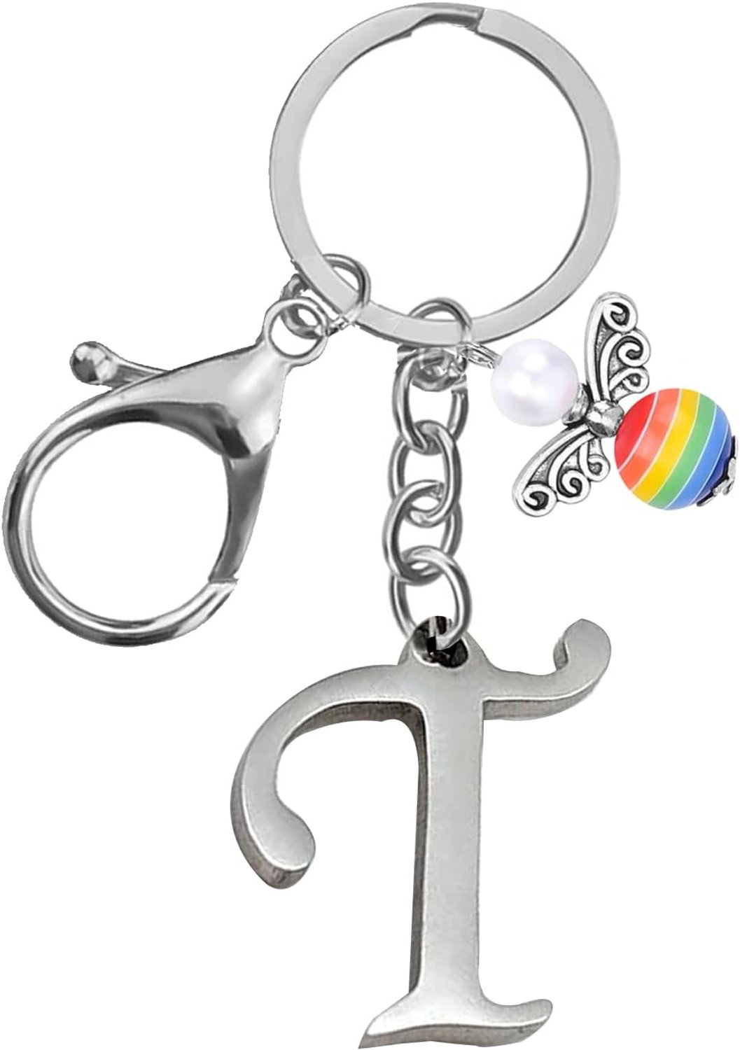 Sleutelhangers voor mannen en vrouwen, metalen letter sleutelhanger gepersonaliseerde alfabetletters met engelbedel, vriendschapsgeschenken sleutelhangers en sleutelhangers, 18e