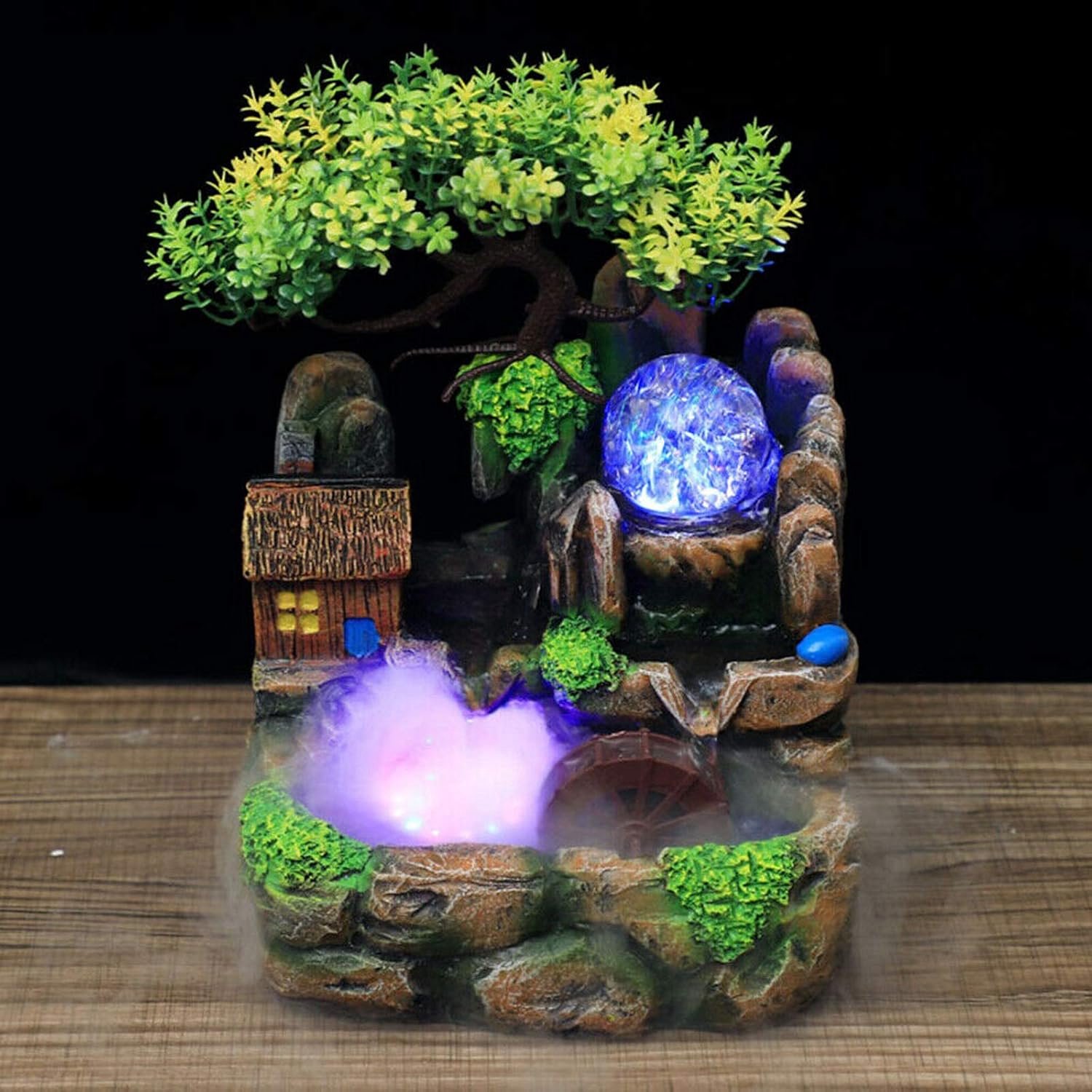 Shui Kamerfontein met waterval, Zen-fontein voor binnen met lichtgevende bal en kleurrijke verstuiver, voor thuis
