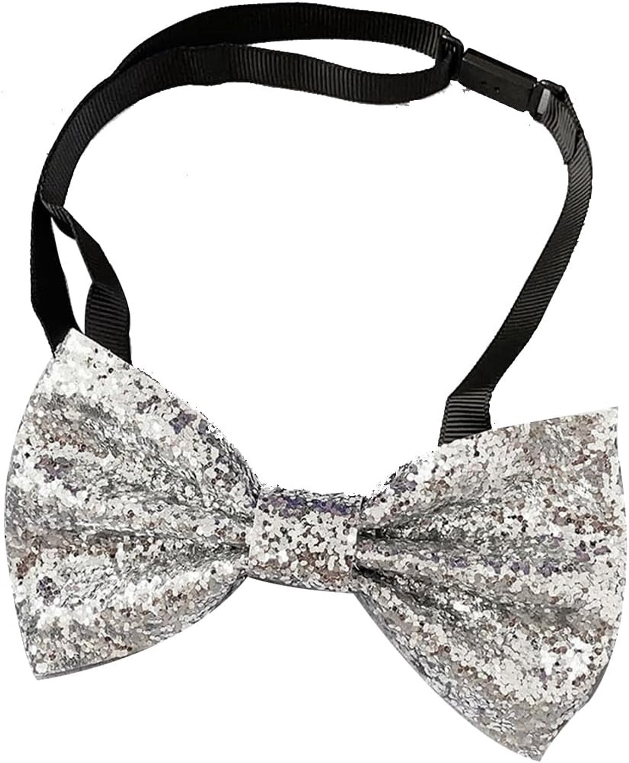 Glitterstrikje voor volwassenen, vlinderdas met strass en glitter, dun design voor carnaval, Halloween, carnaval, themafeesten, zilver, eenheidsmaat