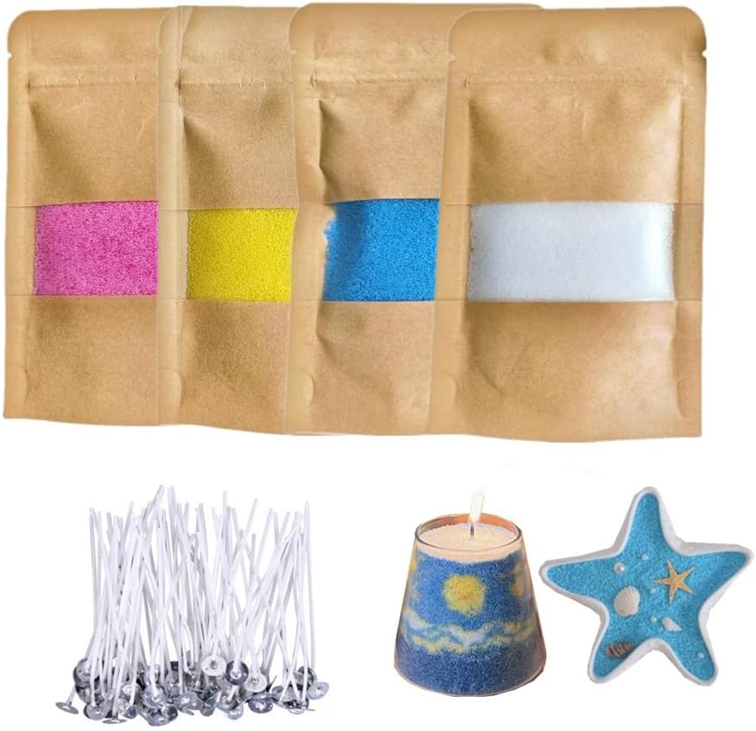 Zand set met lont, gegranuleerde kaars kit drijvend op water, kleurrijke doe-het-zelf handgemaakte zand wax kaars, creatief cadeau voor woondecoratie Kerstmis en verjaardagen, wax zand