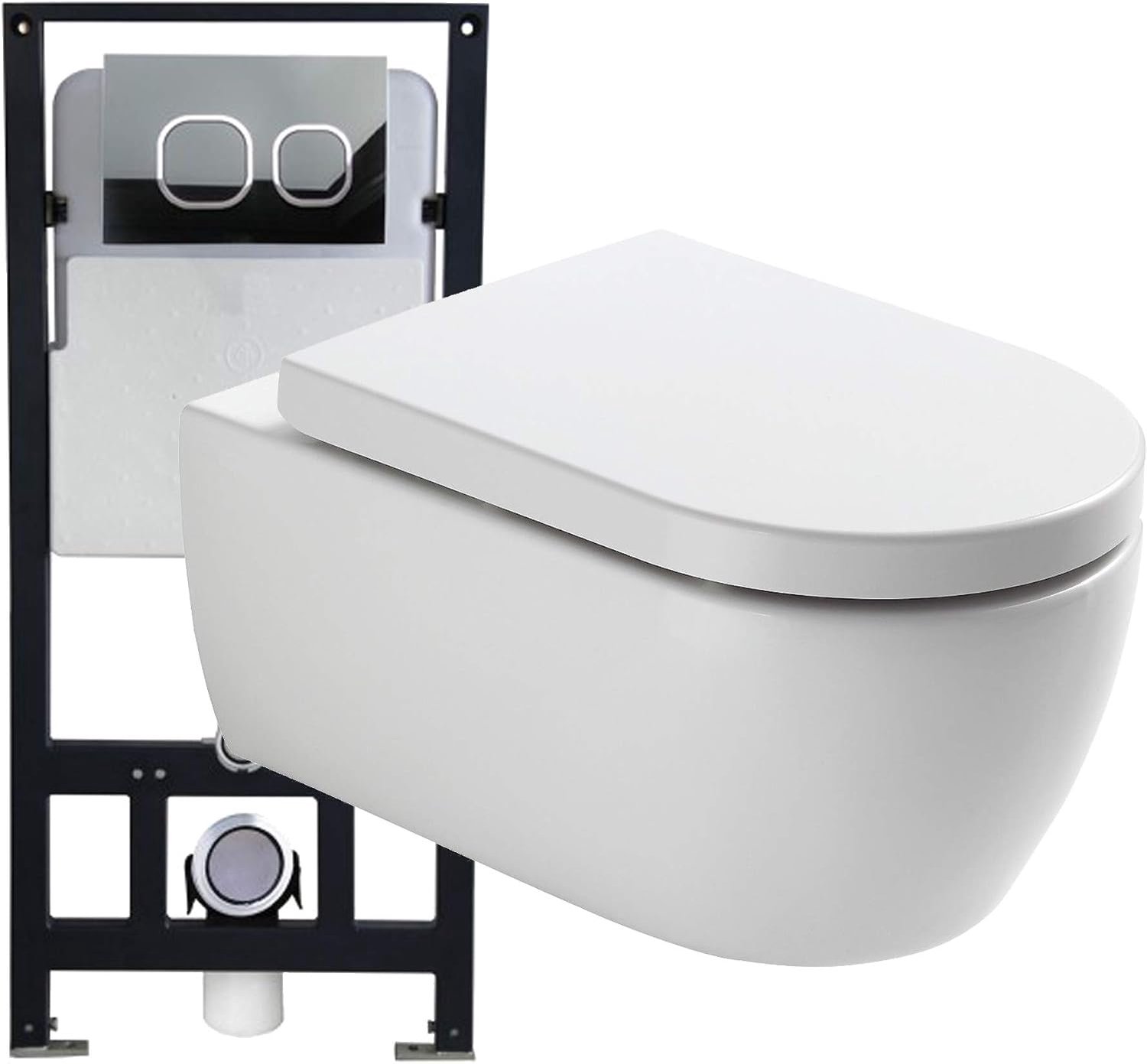Zwevend toilet voordeelset 3: NT2039 - en steunframe G3004A met ontgrendelingsplaat, Trekkerplaat:Model 4111 satijn