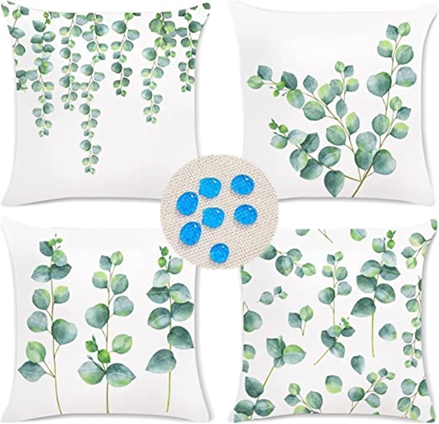 Kussenslopen Waterdichte Set van 4 Groene Salie, Vierkant Dubbelzijdig Linnen Materiaal, Met onzichtbare rits, Kussens voor Patio Balkon Bank Boerderij Tuin Decoratief 70cm x 70cm