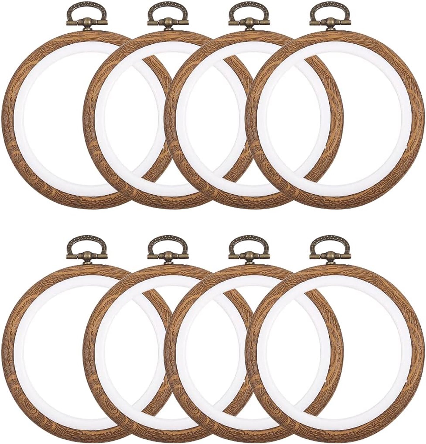 8 Stks/set Mini Borduurwerk Hoepels 7,5 cm Rond Geïmiteerd Hout Plastic Display Frame Herbruikbare Cirkel Kruissteek Hoepel Ring voor Art Craft Naaien en Opknoping Ornamenten Home Decor