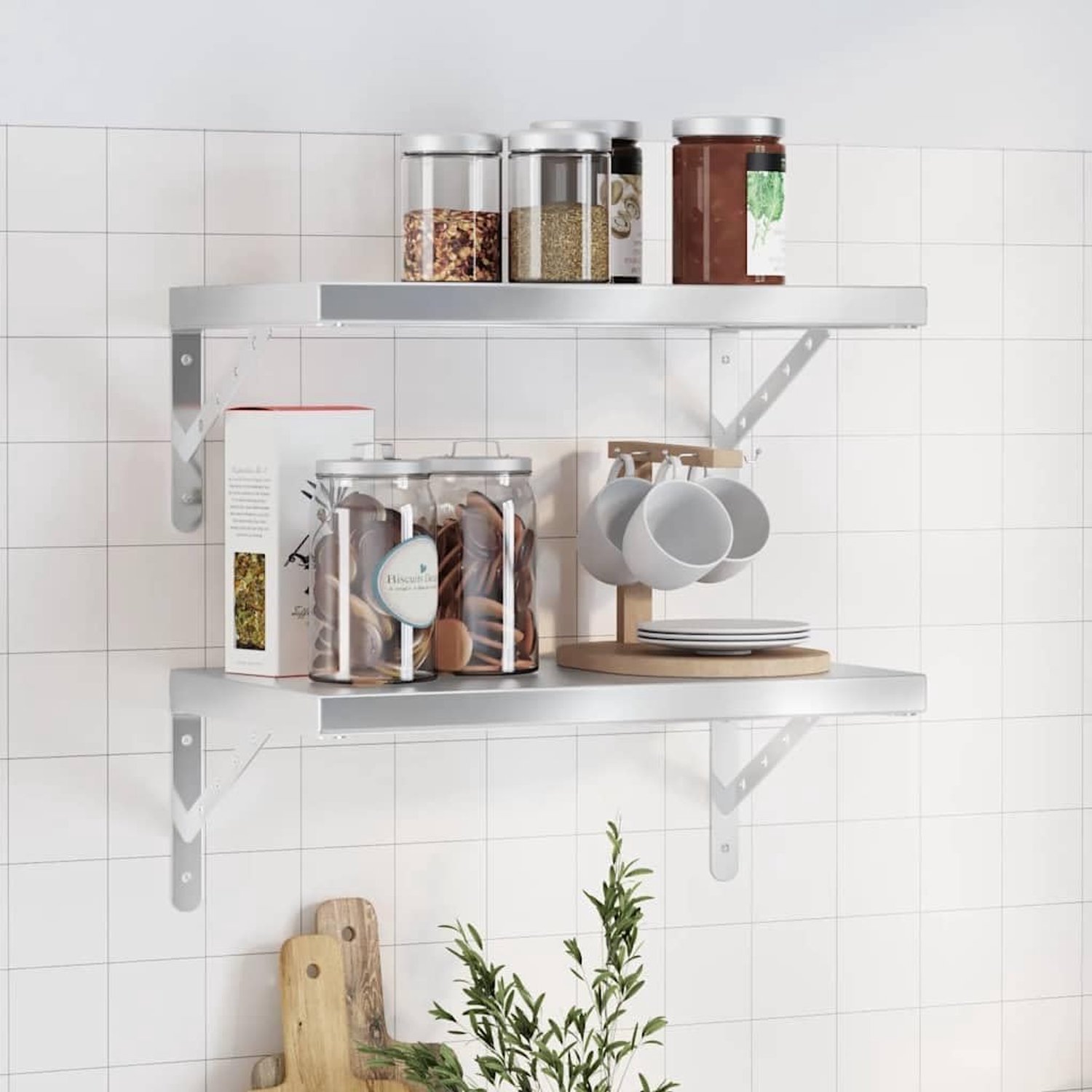 2 stuks. 50 x 30 cm zilver roestvrij staal zwevende plank voor woonkamer en slaapkamer - robuust metalen rek met ruimtebesparend ontwerp voor wandmontage