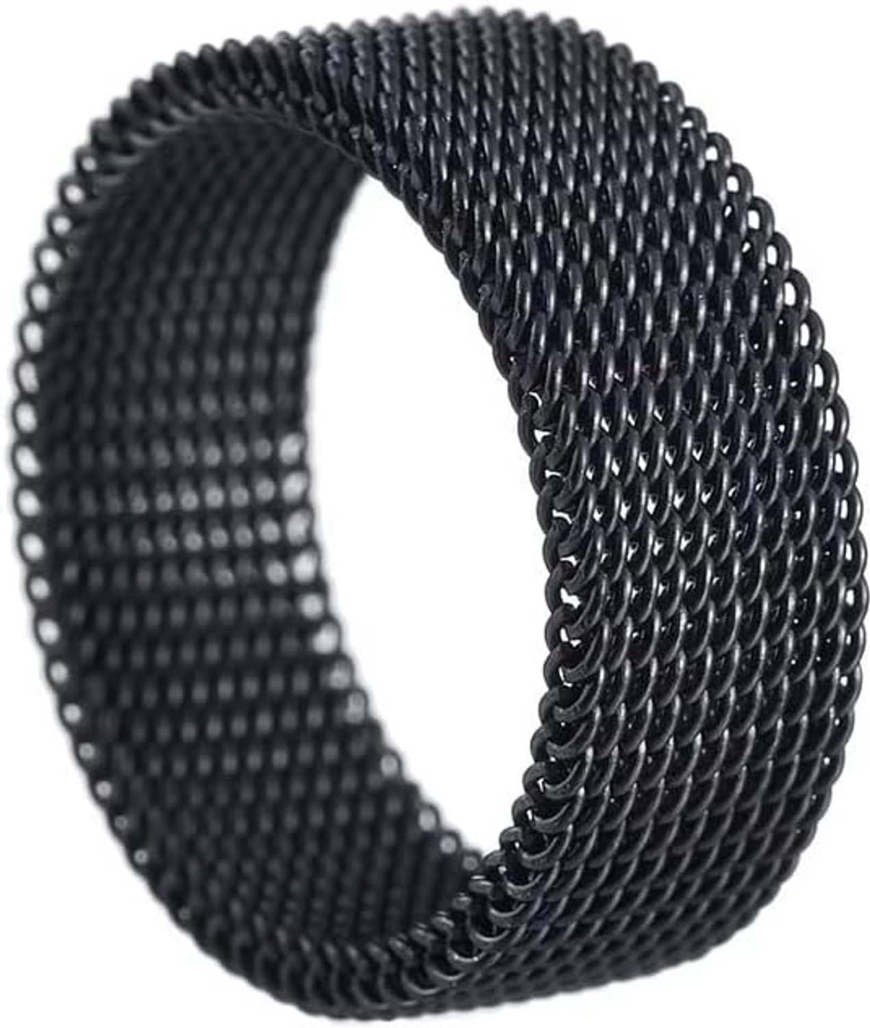 Herenring van roestvrij staal met meshband, 8 mm breed, geweven textuur, moderne herenmodering