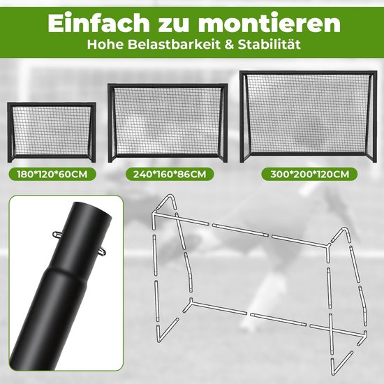 Voetbaldoel 300x200 cm, voetbaldoel met stalen frame met bekleding, grondhaak voor strand, park, trainingsspel, speelplaats, achtertuin, tuin — afbeelding 2