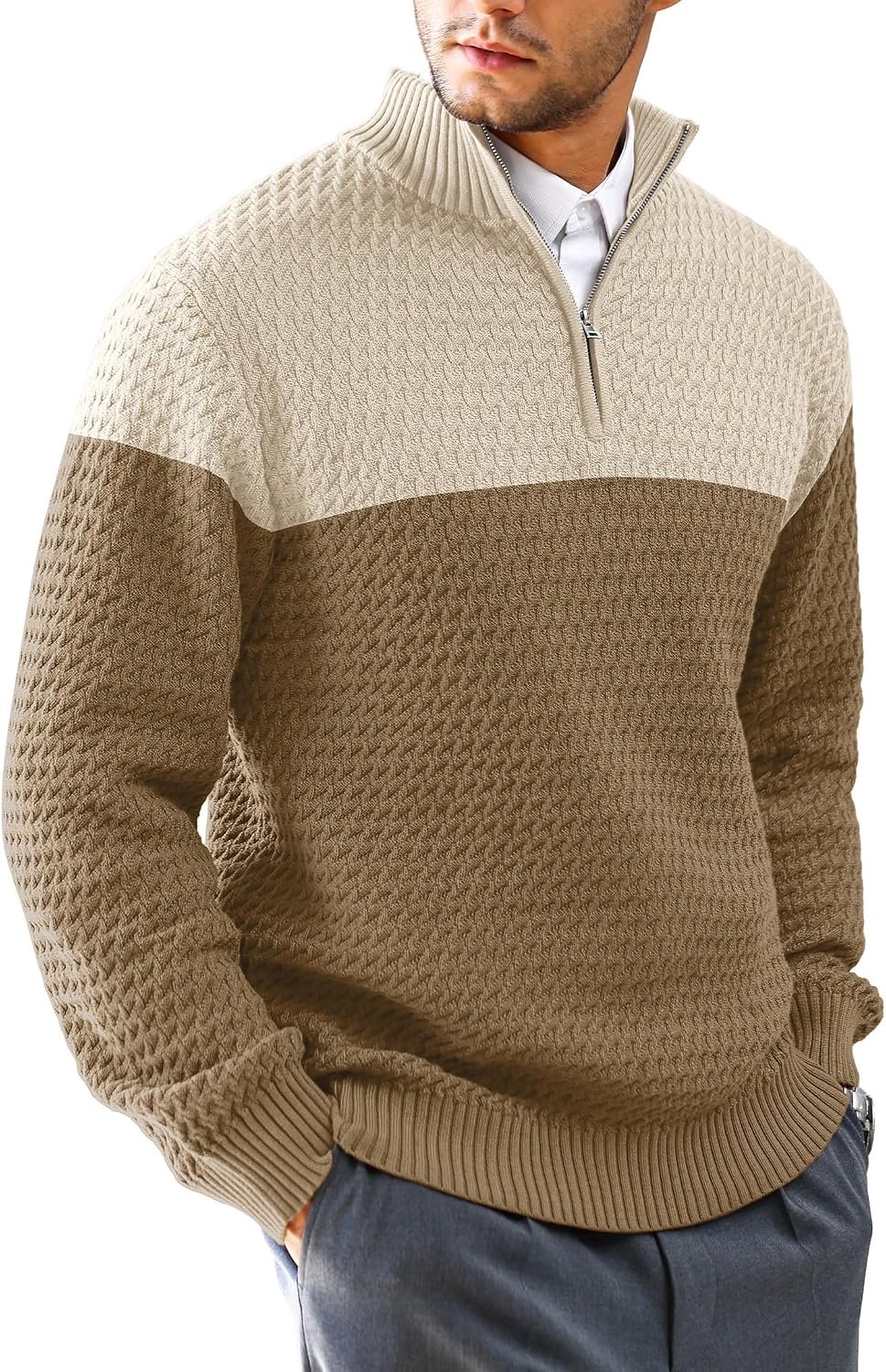 Trui met korte ritssluiting voor heren, casual trui met lange mouwen, warme comfortabele slim fit, wintertrui voor heren