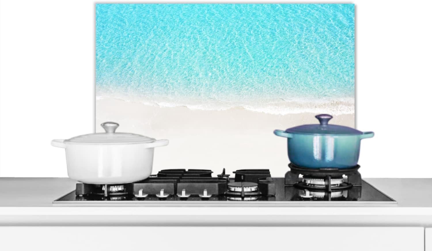 Spatscherm Keuken - 70x50 cm - Blauw - Water - Strand