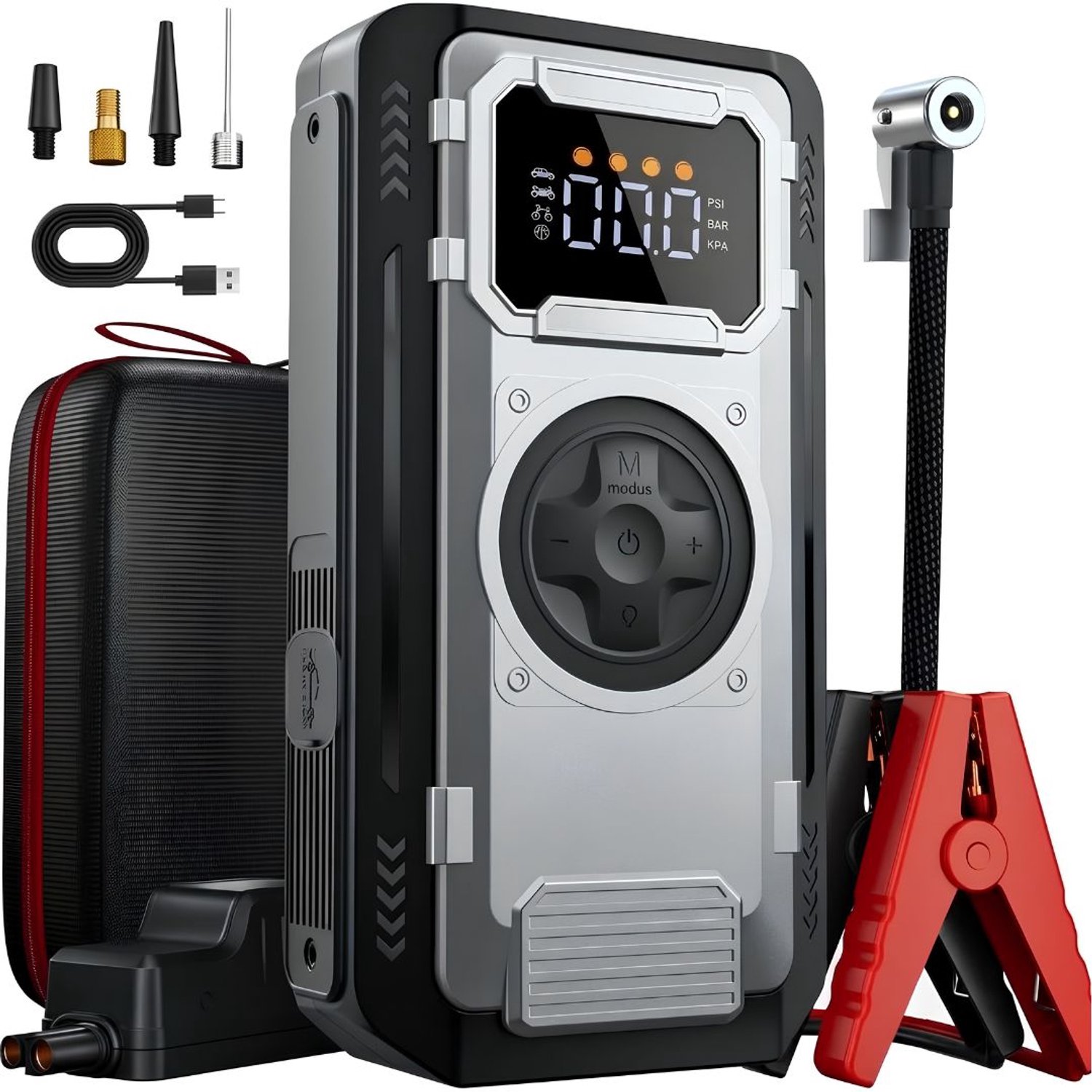 KLS® Jumpstarter - Jumpstarter voor Auto - Startbooster - Zilver - ‎ ‎ 23cm x 14cm x 10cm