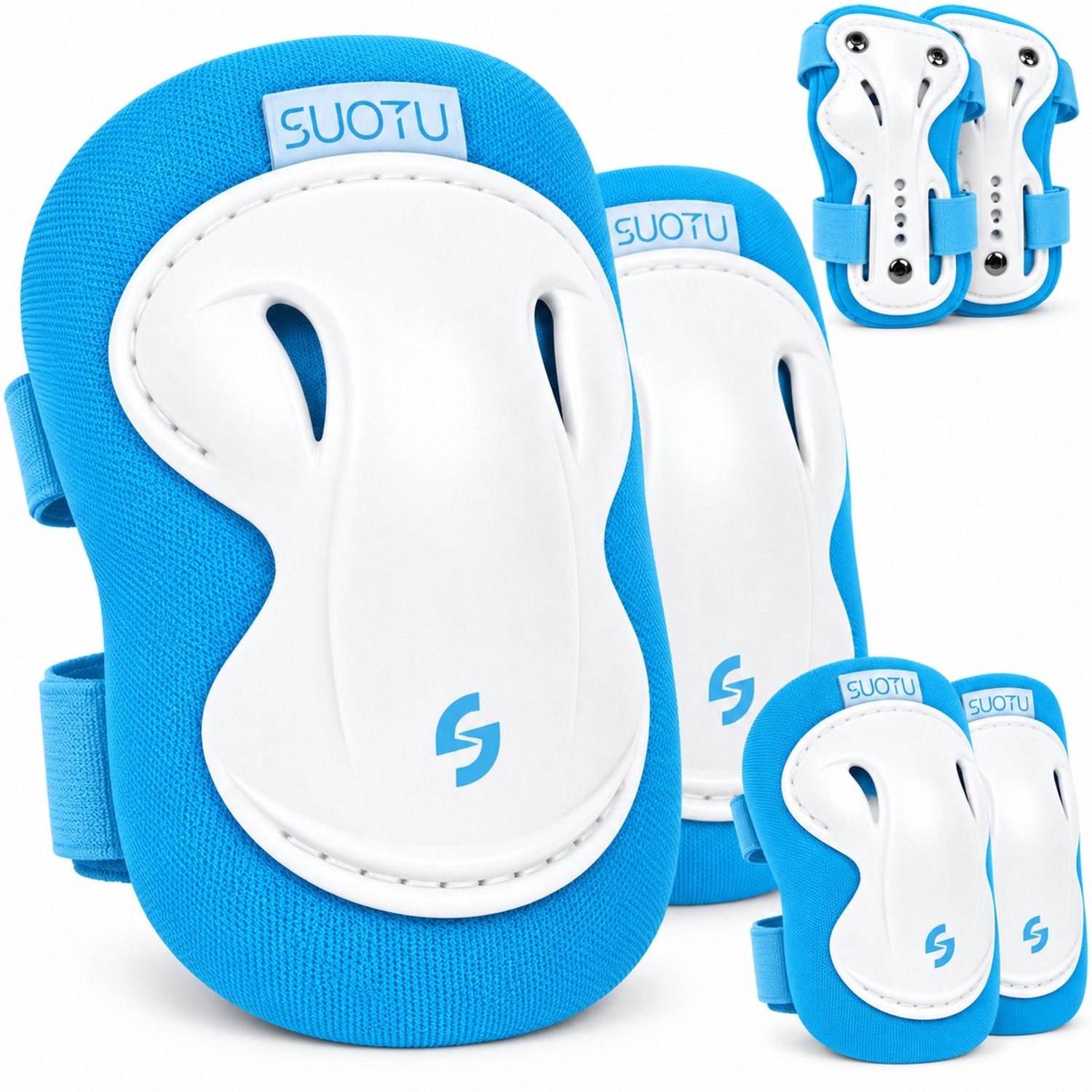Suotu Skate Beschermset Kinderen - Skate bescherming - Skeeler Beschermset - Lichtblauw - S